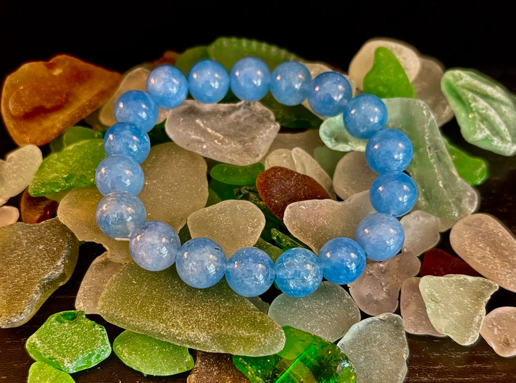 Aquamarine Beaded Bracelet – Reiki-Infused Calm, Clarity & Communication Jewelry (Medium Wrist) | | Wiccan Center