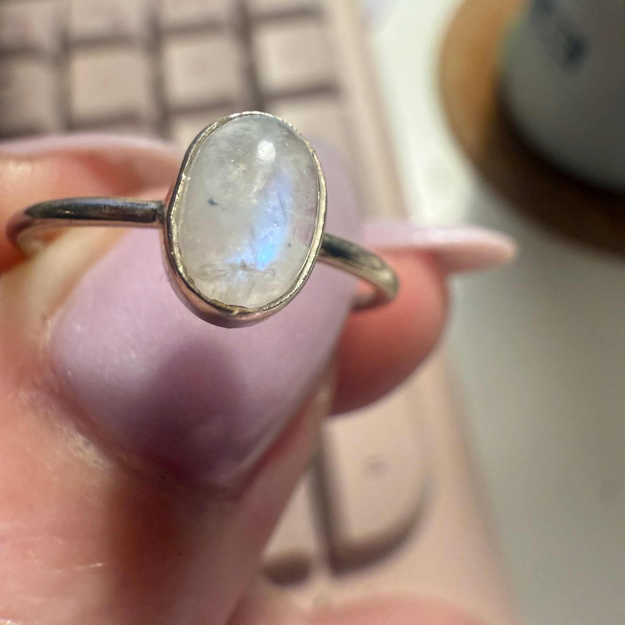 Dainty Rainbow Moonstone Sterling Silver Ring – Size 7 | Rings | Wiccan Center