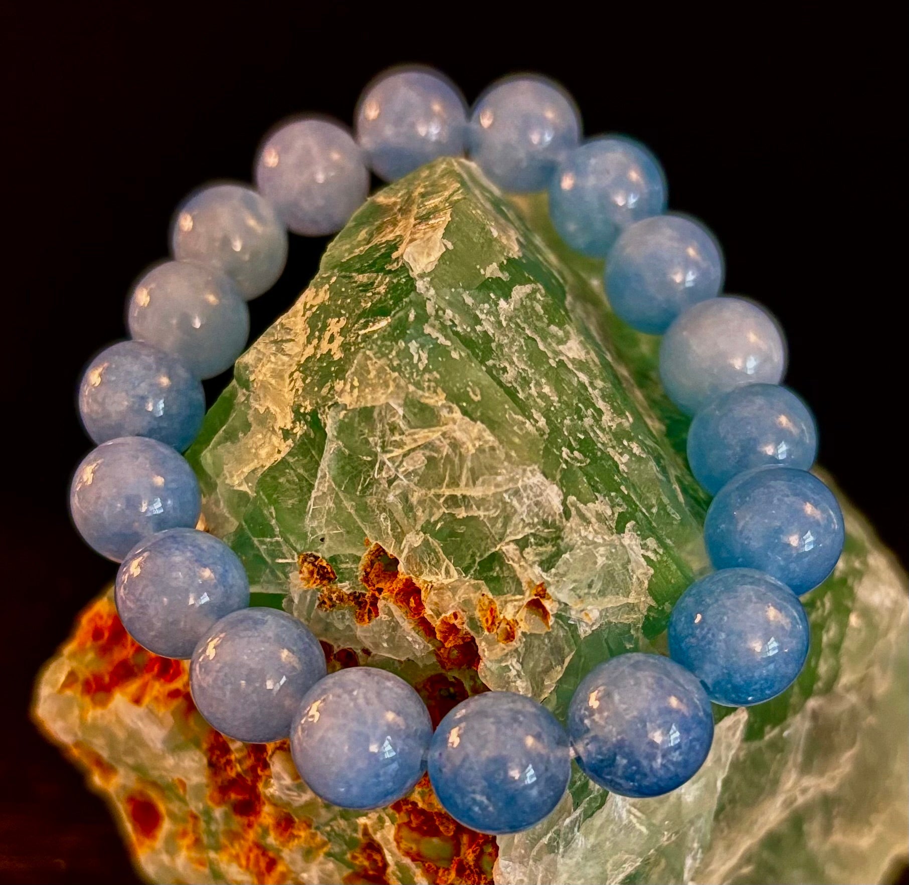 Aquamarine Beaded Bracelet – Reiki-Infused Calm, Clarity & Communication Jewelry (Medium Wrist) | | Wiccan Center
