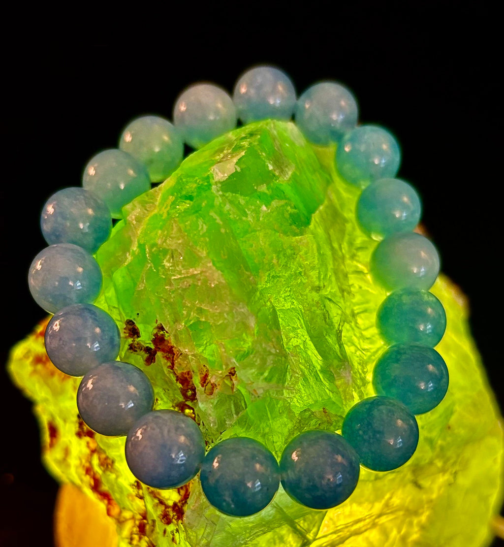 Aquamarine Beaded Bracelet – Reiki-Infused Calm, Clarity & Communication Jewelry (Medium Wrist) | | Wiccan Center
