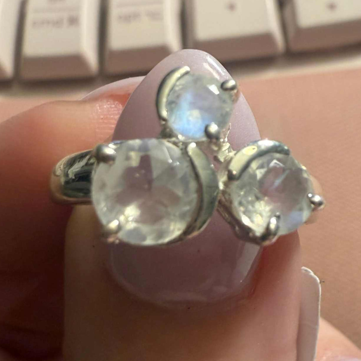 Triple Rainbow Moonstone Cluster Ring – Sterling Silver – Size 8 | Rings | Wiccan Center