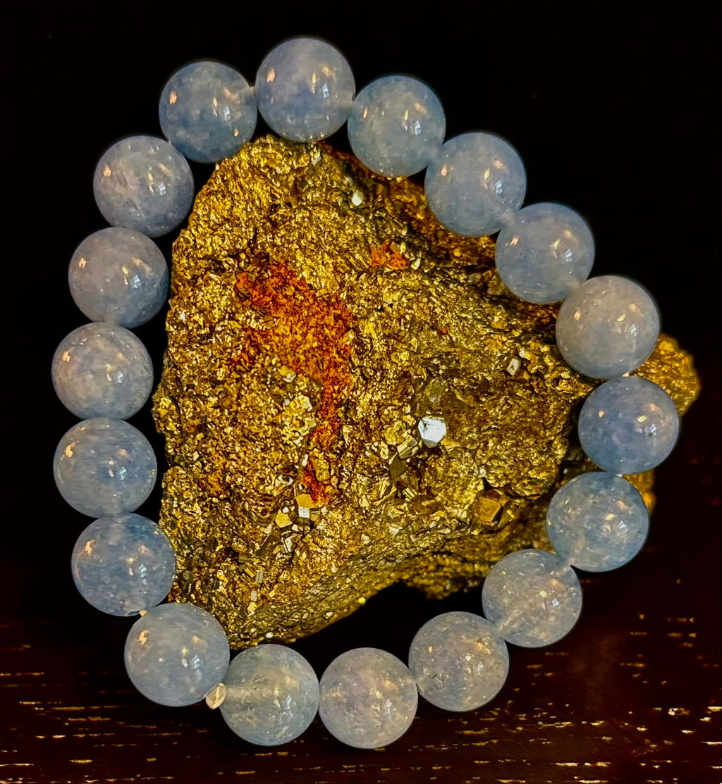 Aquamarine Beaded Bracelet – Reiki-Infused Calm, Clarity & Communication Jewelry (Medium Wrist) | | Wiccan Center