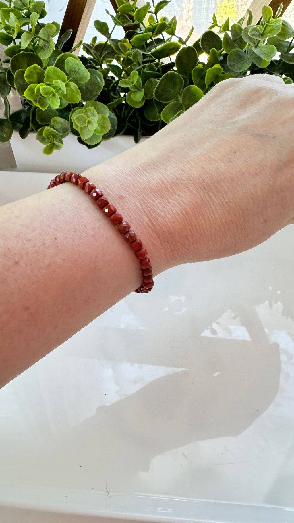 Red Jasper 4 mm Faceted Bracelet for Strength, Stretchy