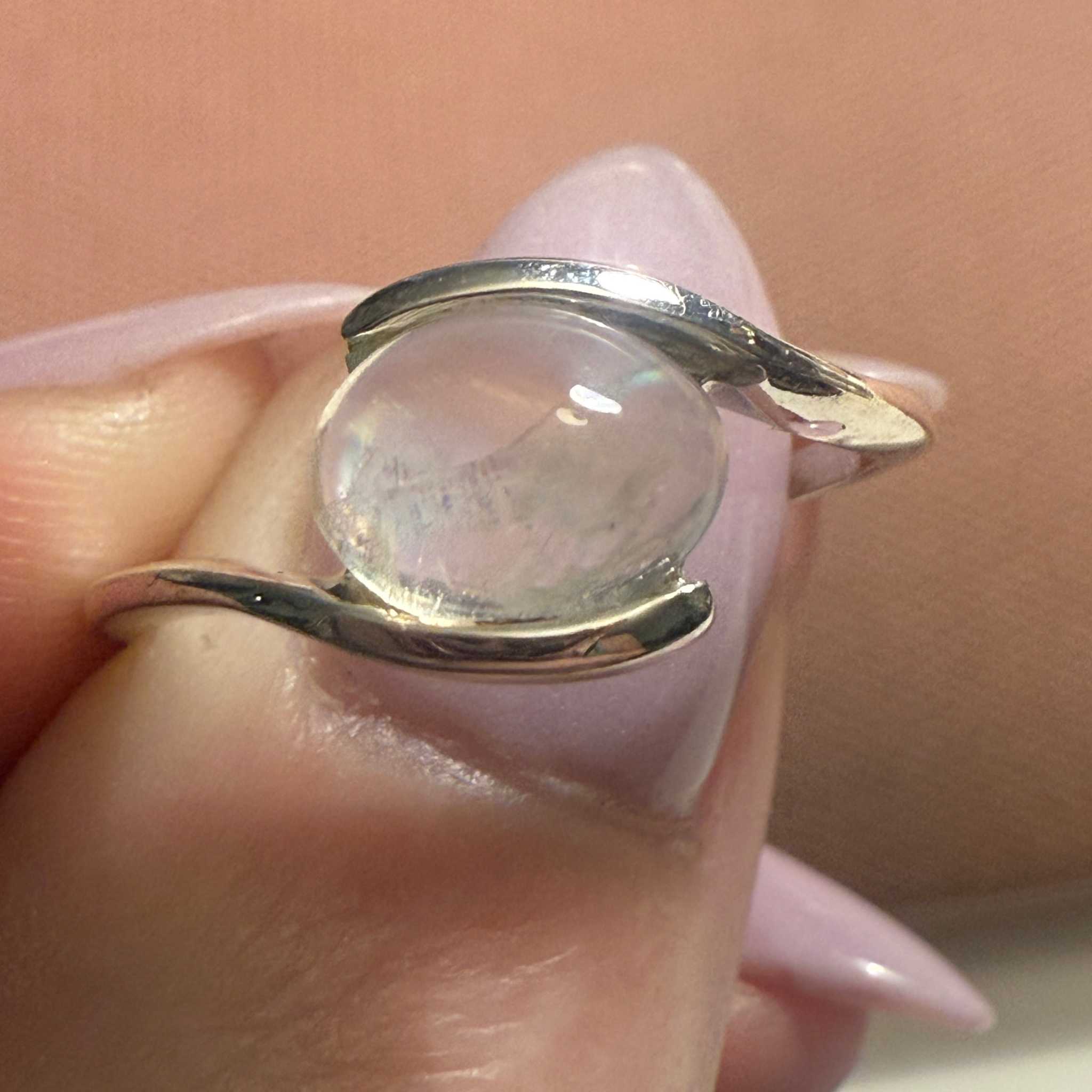 Oval Rainbow Moonstone Ring – Sterling Silver Swirl Setting – Size 9 | Rings | Wiccan Center