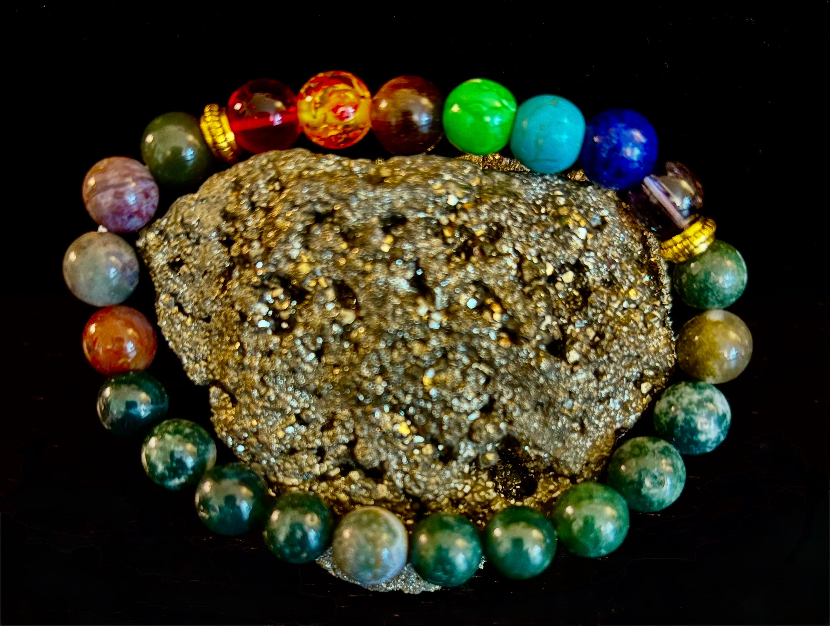 Chakra & India Onyx Reiki-Infused Healing Bracelet – Grounding Energy & Spiritual Balance | | Wiccan Center