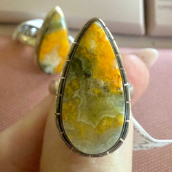 Bumblebee Jasper Teardrop Statement Ring – Sterling Silver – Sizes 6–9 | Rings | Wiccan Center