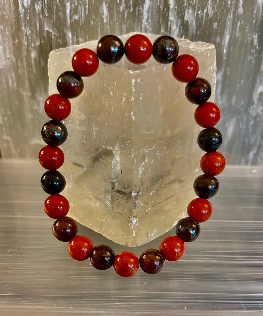 Powerful Protection Bracelet – Red Tiger Eye & Red Jasper Healing Bracelet (For Large Wrists) | | Wiccan Center