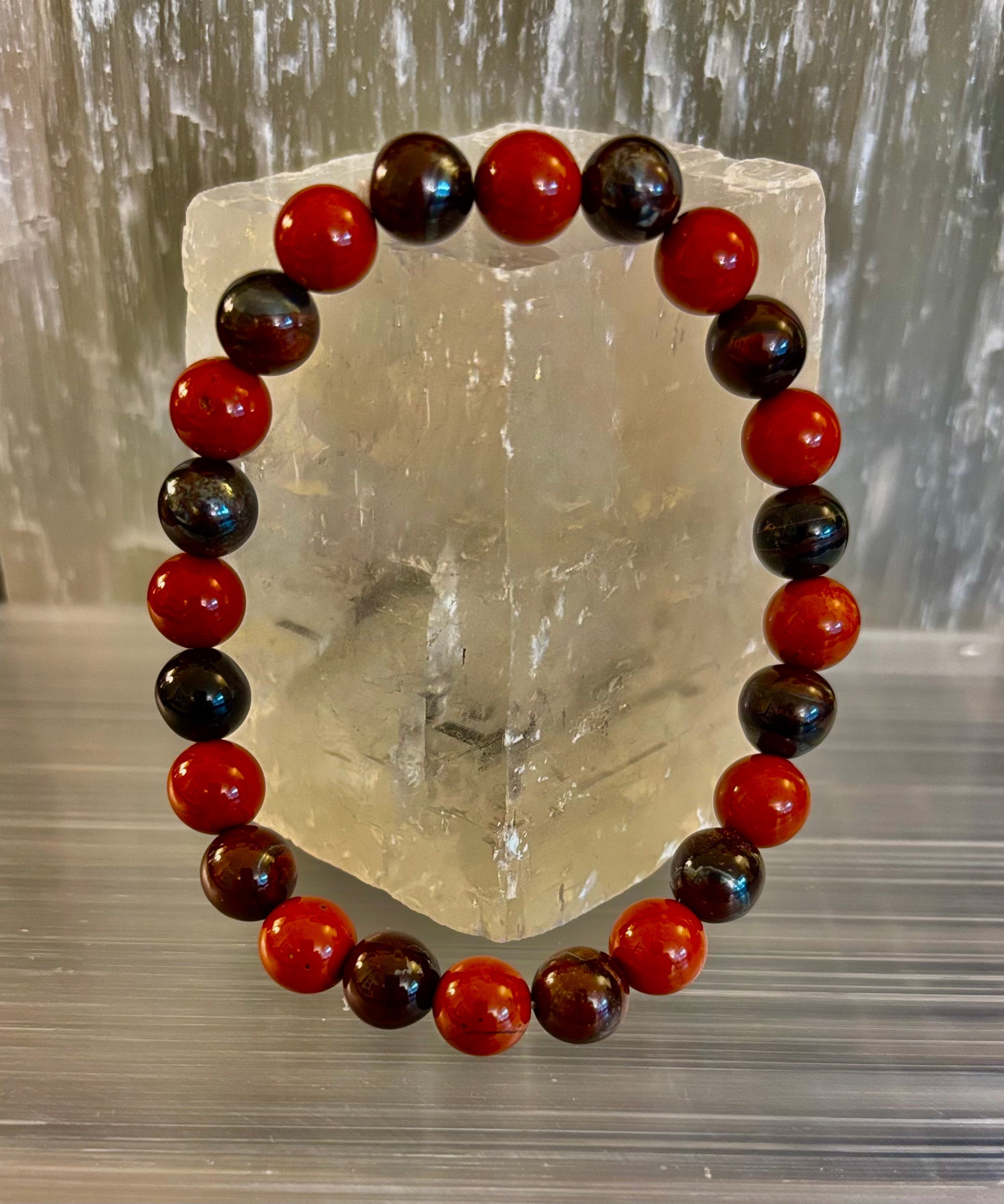 Powerful Protection Bracelet – Red Tiger Eye & Red Jasper Healing Bracelet (For Large Wrists) | | Wiccan Center