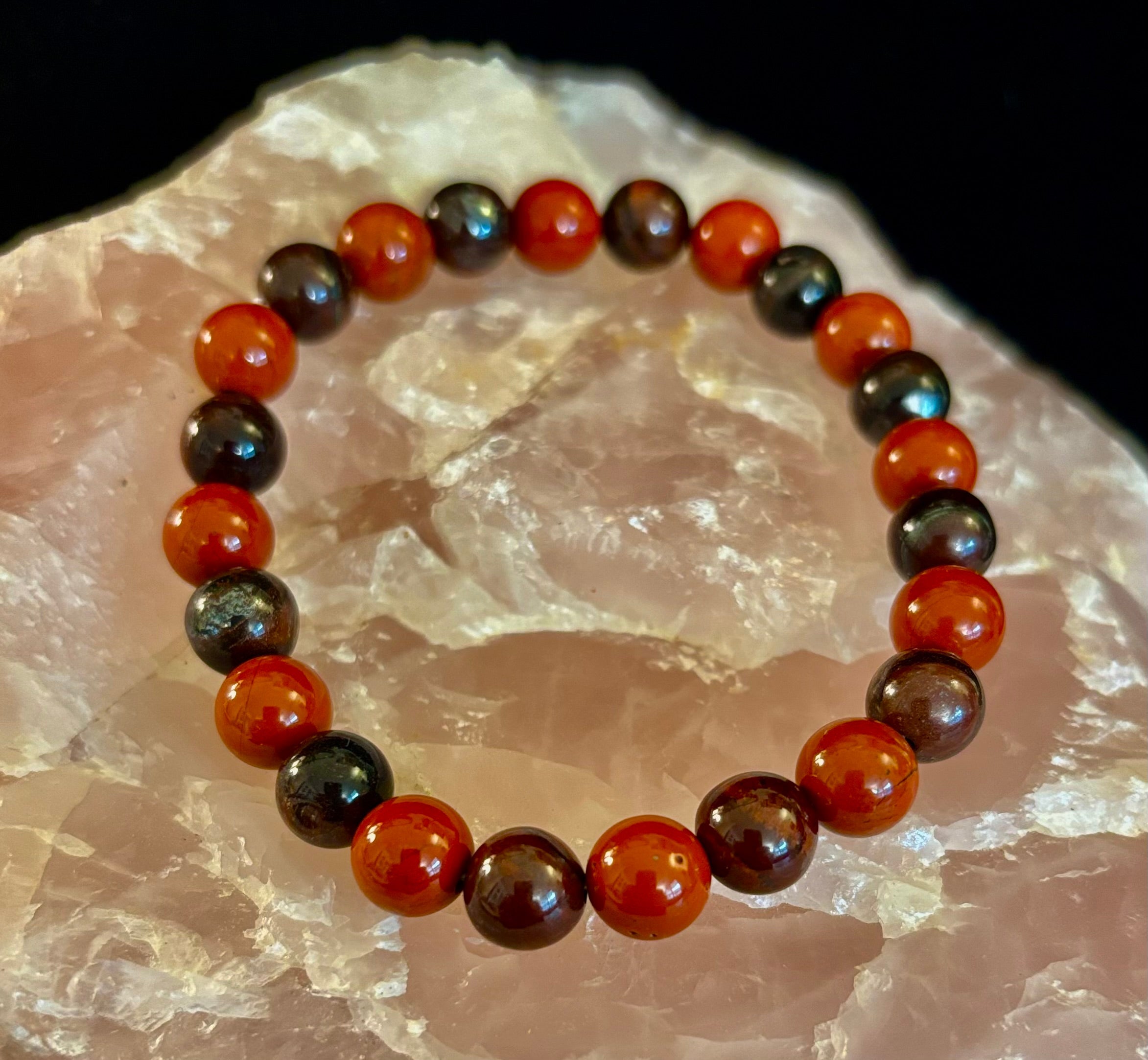 Powerful Protection Bracelet – Red Tiger Eye & Red Jasper Healing Bracelet (For Large Wrists) | | Wiccan Center
