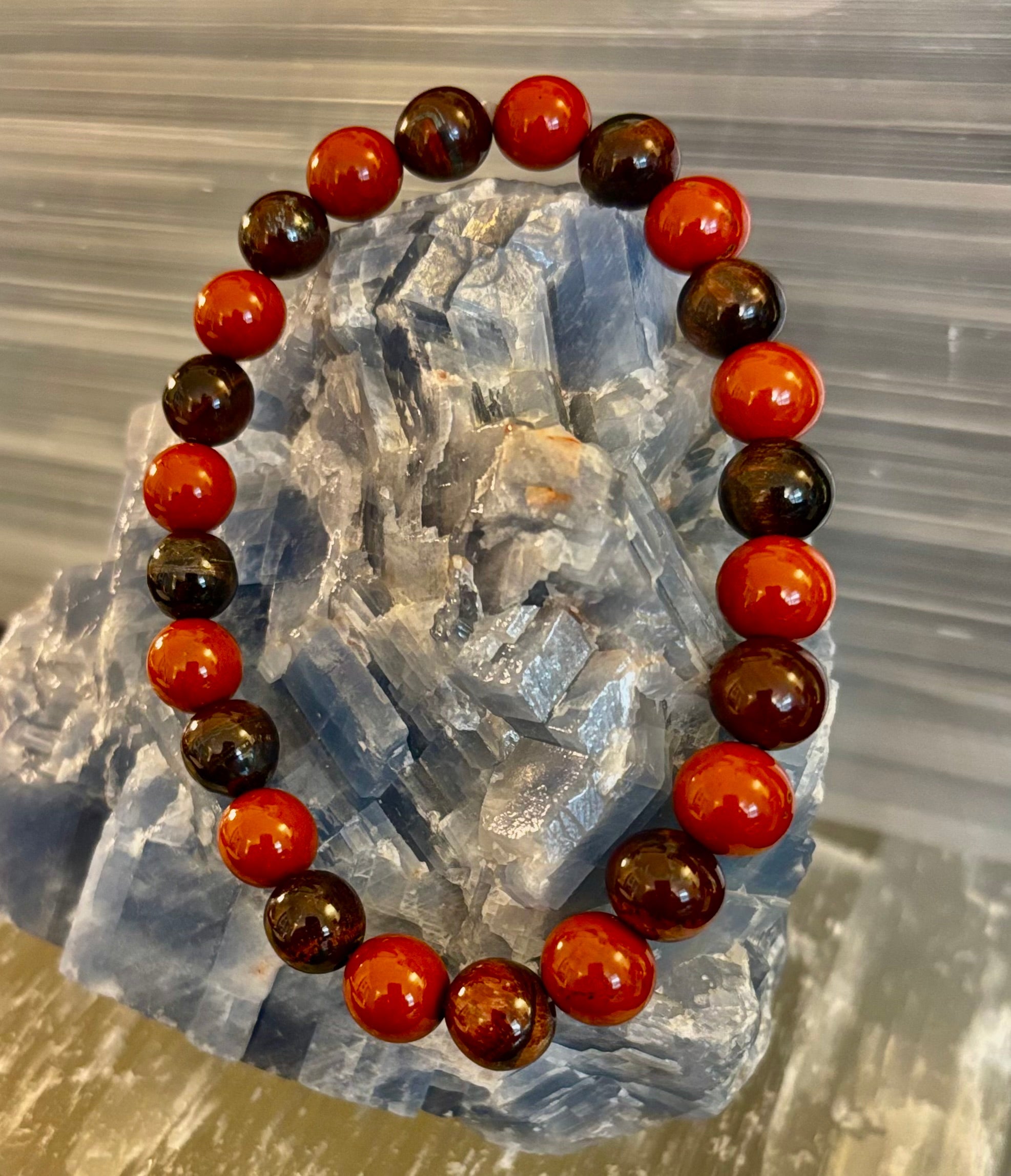 Powerful Protection Bracelet – Red Tiger Eye & Red Jasper Healing Bracelet (For Large Wrists) | | Wiccan Center