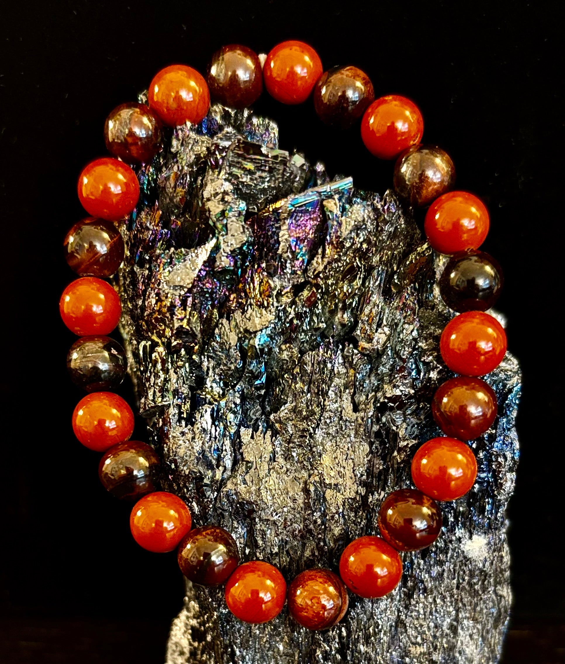 Powerful Protection Bracelet – Red Tiger Eye & Red Jasper Healing Bracelet (For Large Wrists) | | Wiccan Center