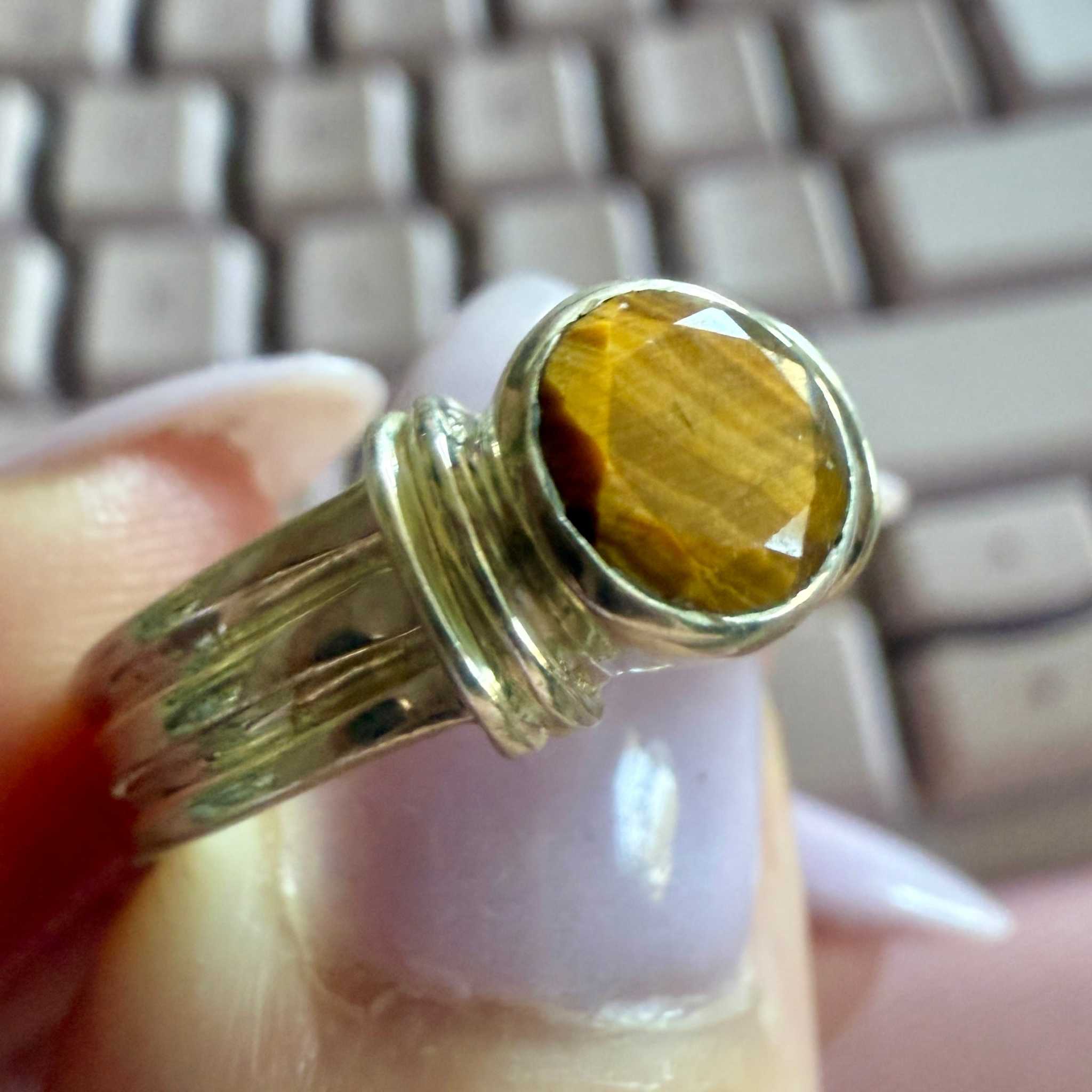 Tiger Eye Faceted Round Ring – Sterling Silver – Size 7 | Rings | Wiccan Center