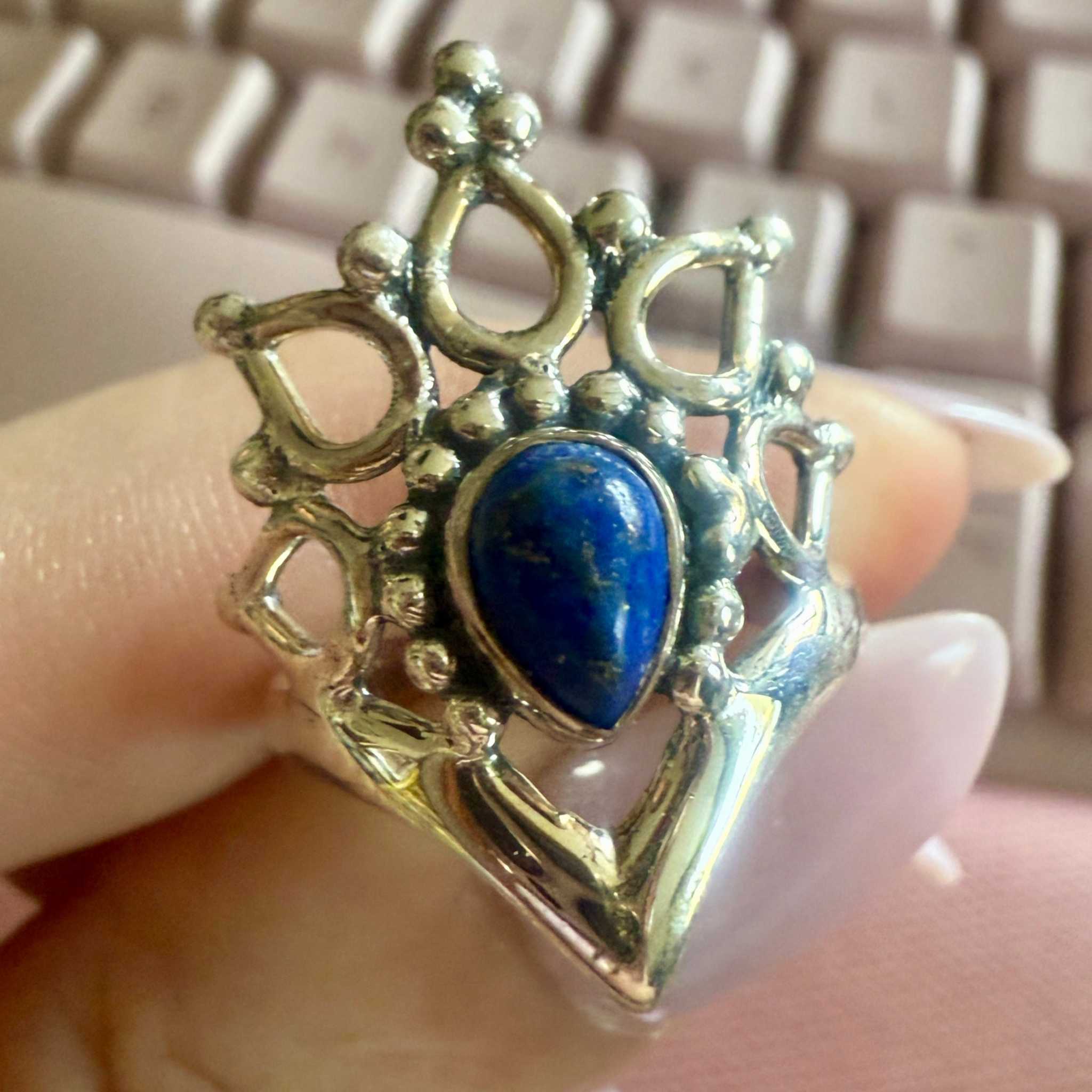 Lapis Lazuli Ornate Crown Ring – Sterling Silver – Sizes 6 & 9 | Rings | Wiccan Center