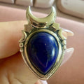 Lapis Lazuli Crescent Moon Shield Ring – Sterling Silver – Sizes 9 & 10 | Rings | Wiccan Center