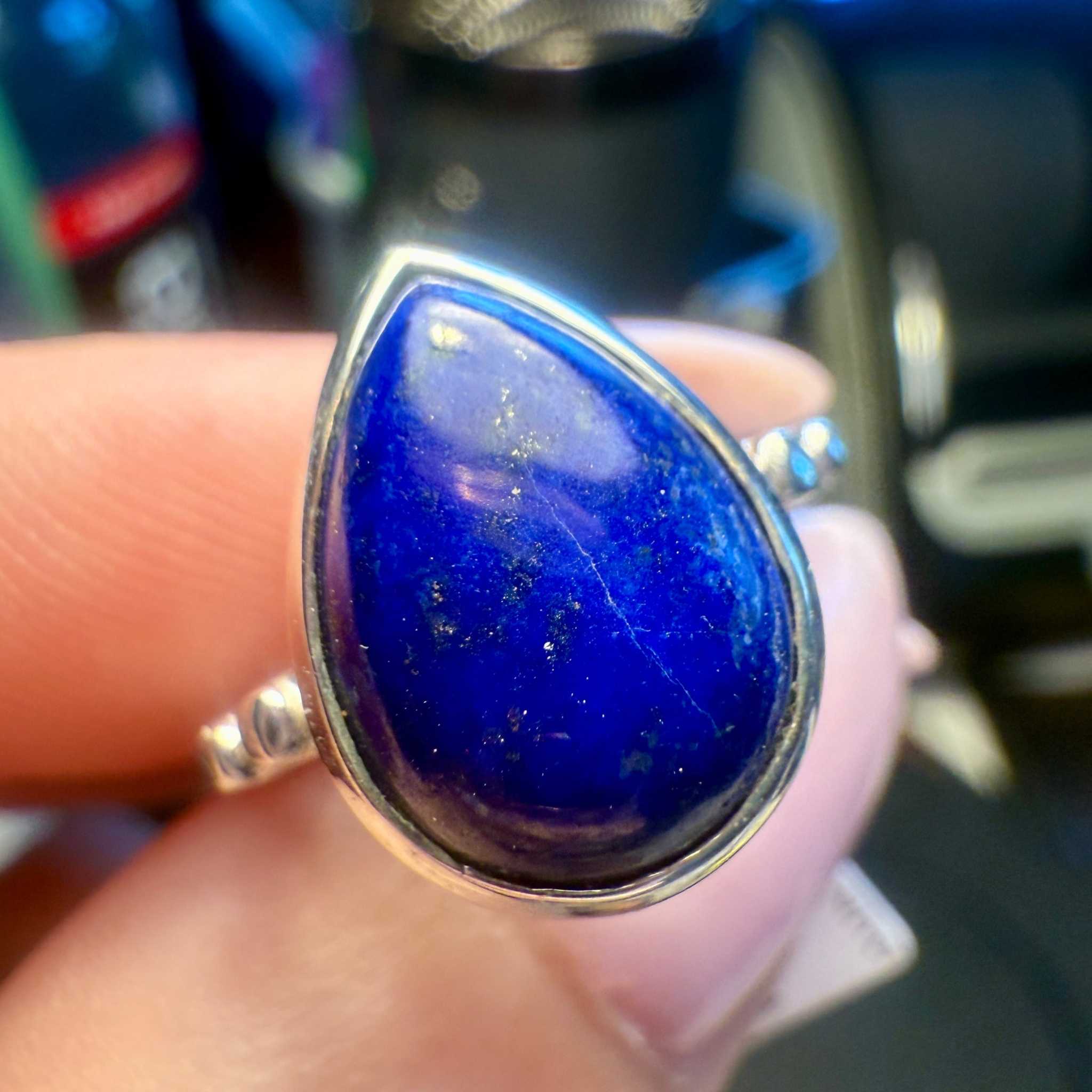 Lapis Lazuli Teardrop Bezel Ring – Sterling Silver – Size 7 | Rings | Wiccan Center