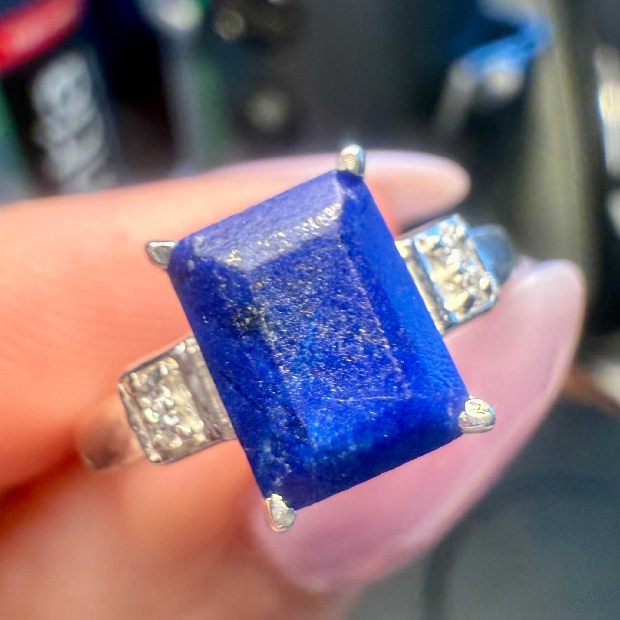 Lapis Lazuli Emerald-Cut Prong Ring – Sterling Silver – Size 9 | Rings | Wiccan Center
