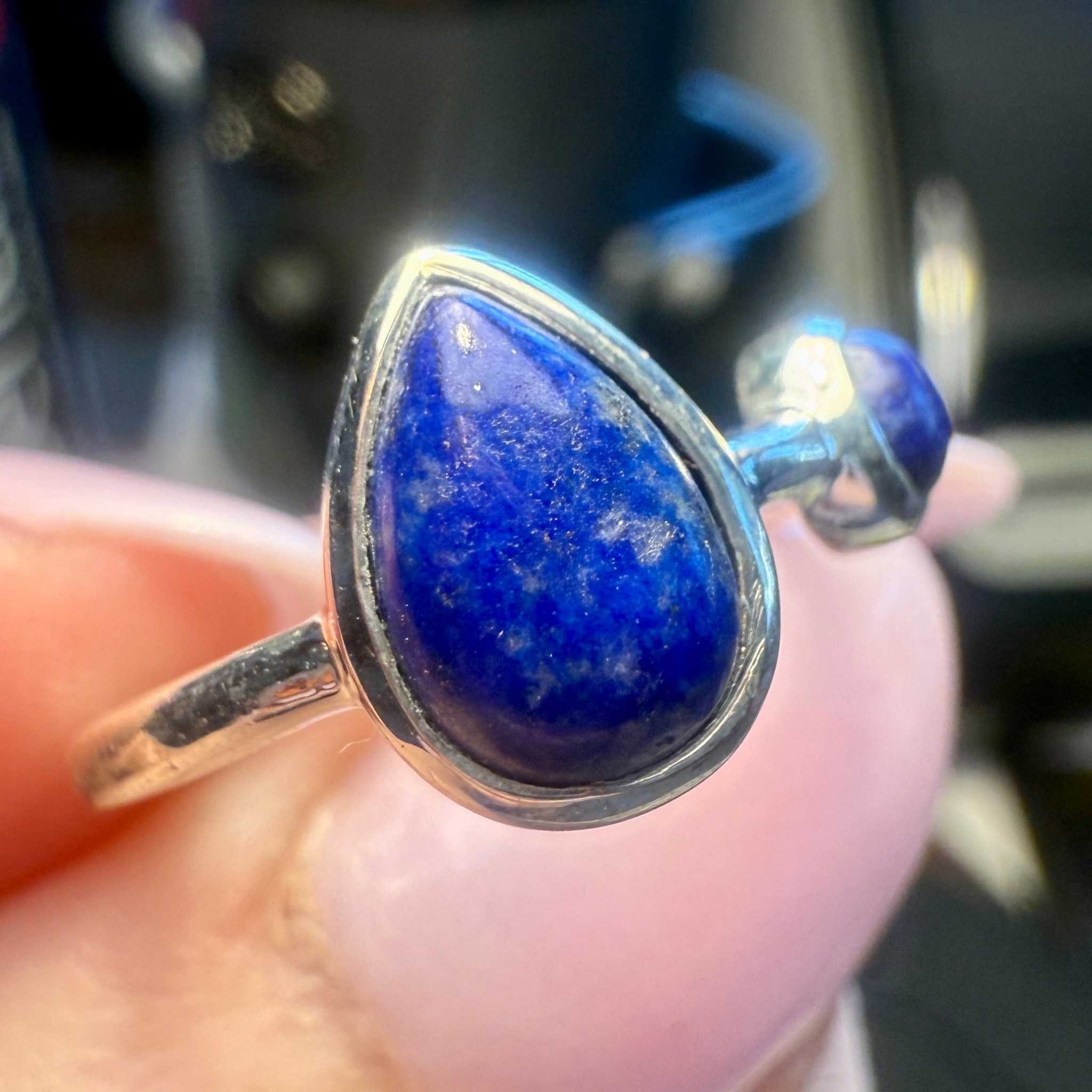 Lapis Lazuli Double-Stone Teardrop Ring – Sterling Silver – Size 6 | Rings | Wiccan Center