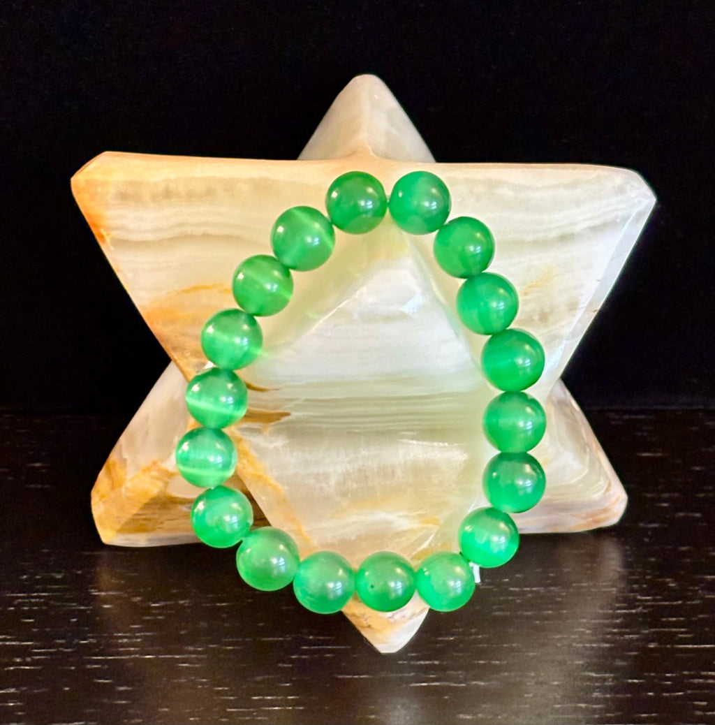 Green Cat Eye Stone Crystal Beaded Bracelet (8, 10, and 12 mm for Small and Medium Wrists) | | Wiccan Center