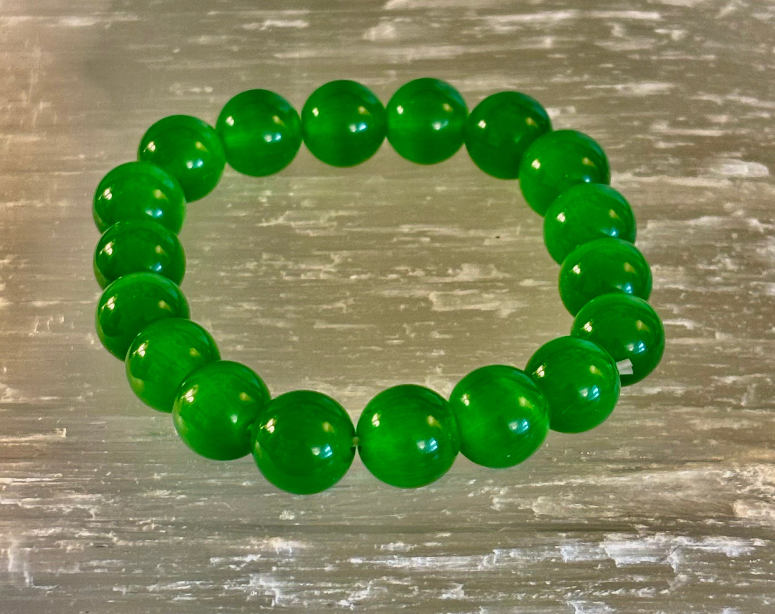 Green Cat Eye Stone Crystal Beaded Bracelet (8, 10, and 12 mm for Small and Medium Wrists) | | Wiccan Center