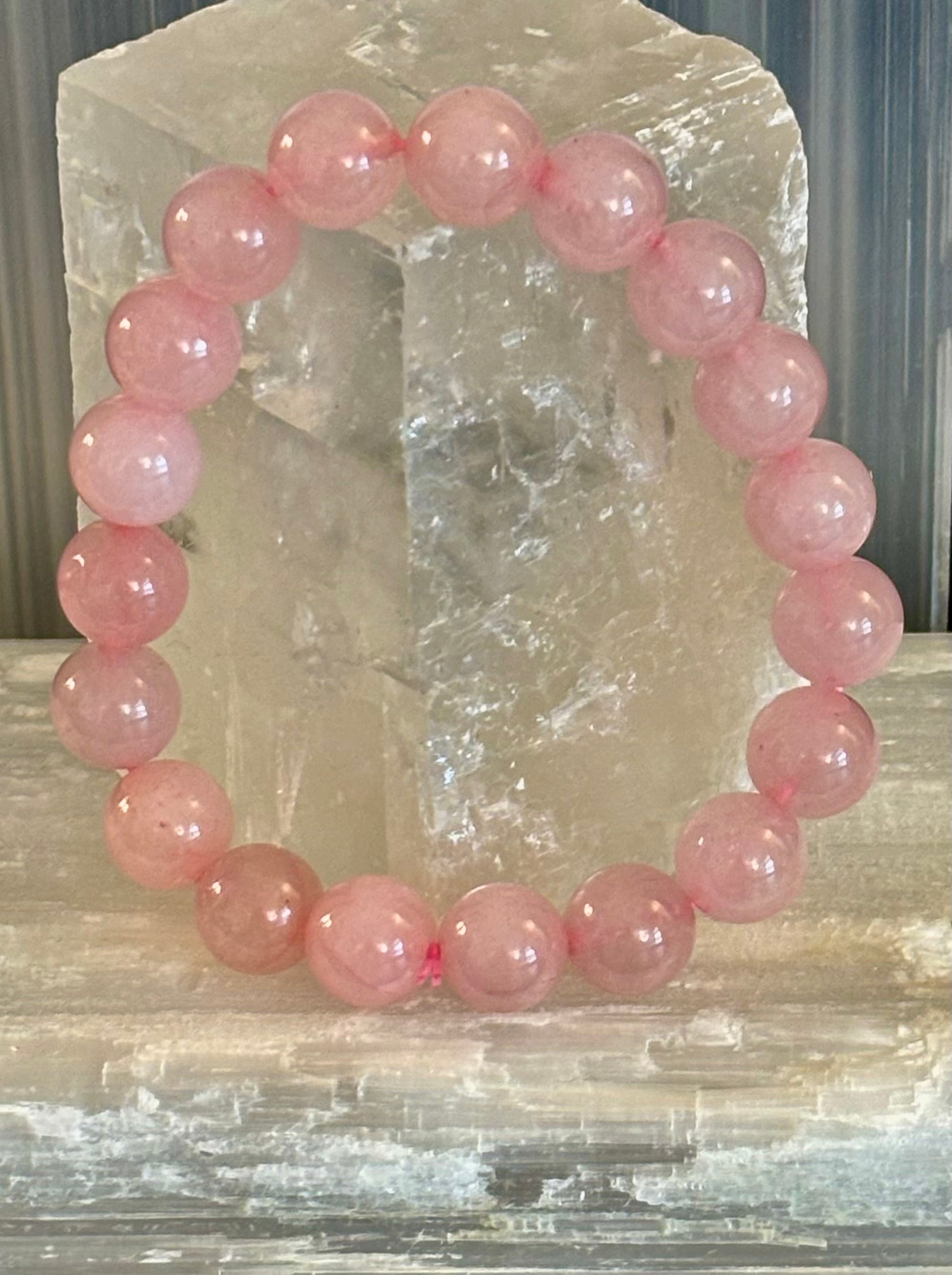 Rose Quartz Bracelet 8mm, 10mm & 12mm – Reiki-Infused Love, Healing & Self-Worth Jewelry (Multiple Wrist Sizes) | | Wiccan Center