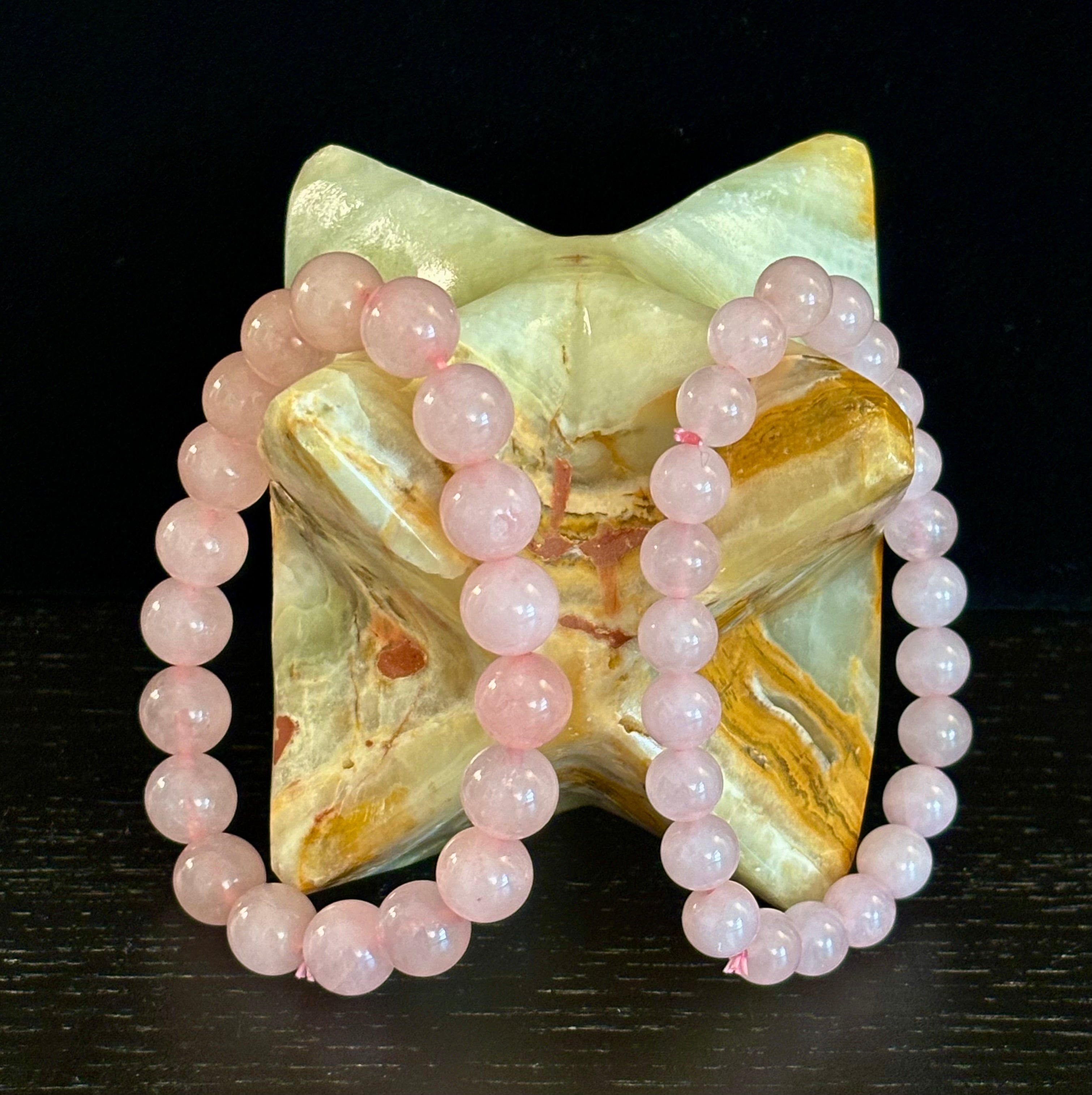 Rose Quartz Bracelet 8mm, 10mm & 12mm – Reiki-Infused Love, Healing & Self-Worth Jewelry (Multiple Wrist Sizes) | | Wiccan Center