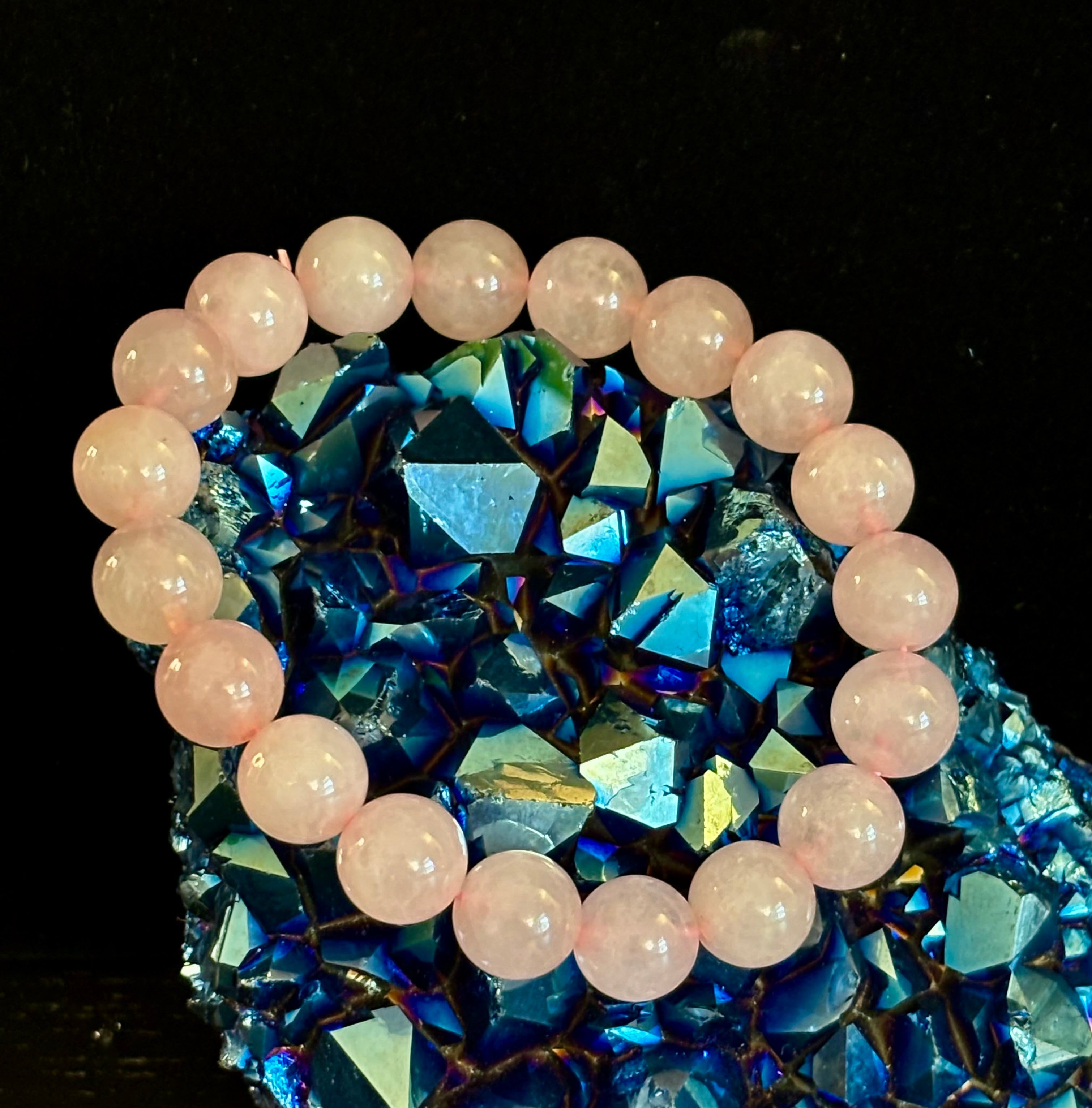Rose Quartz Bracelet 8mm, 10mm & 12mm – Reiki-Infused Love, Healing & Self-Worth Jewelry (Multiple Wrist Sizes) | | Wiccan Center