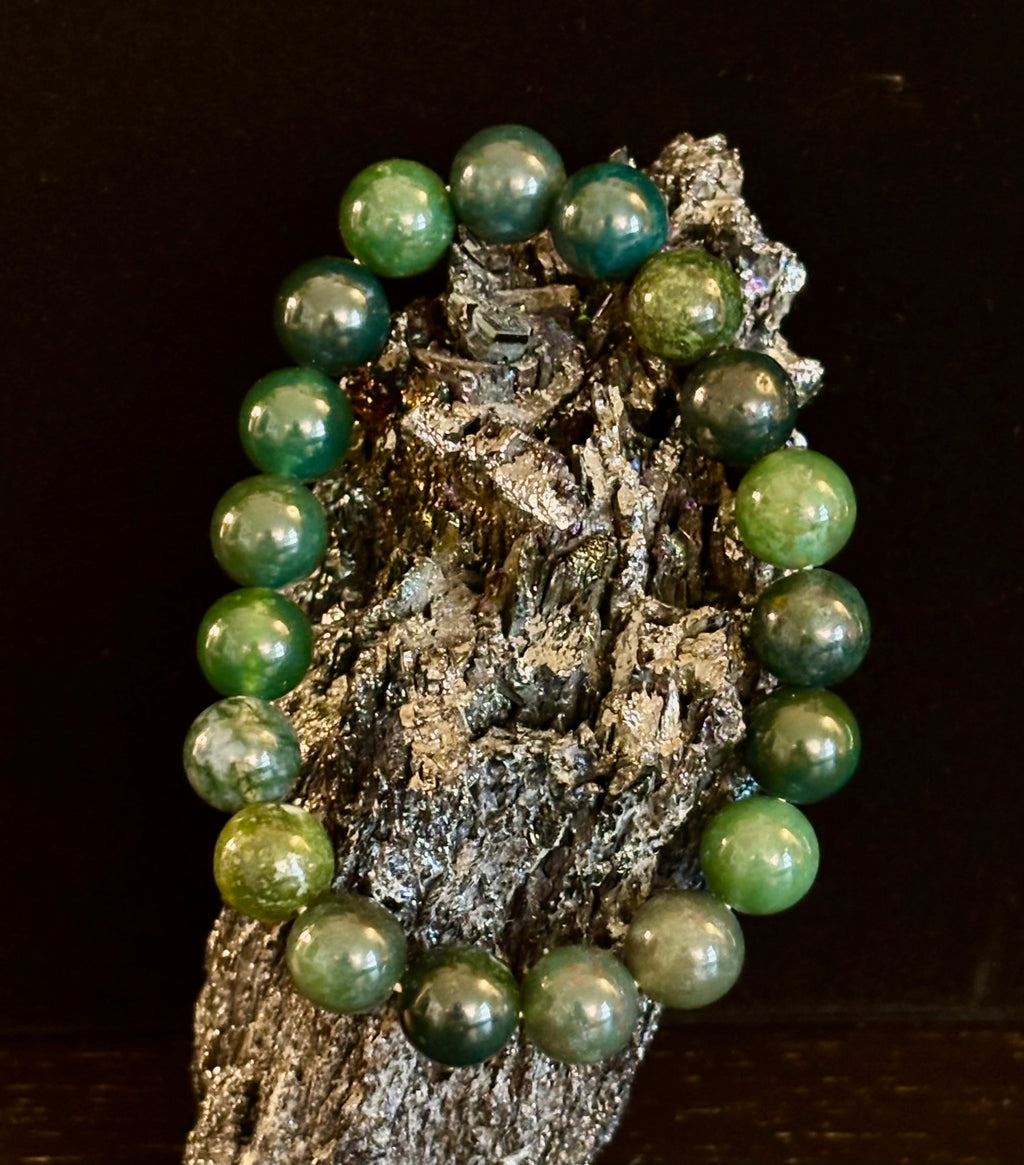Natural Moss Agate Bracelet 8mm & 10mm – Reiki-Infused Growth, Abundance & Grounding Jewelry (Multiple Wrist Sizes) | | Wiccan Center