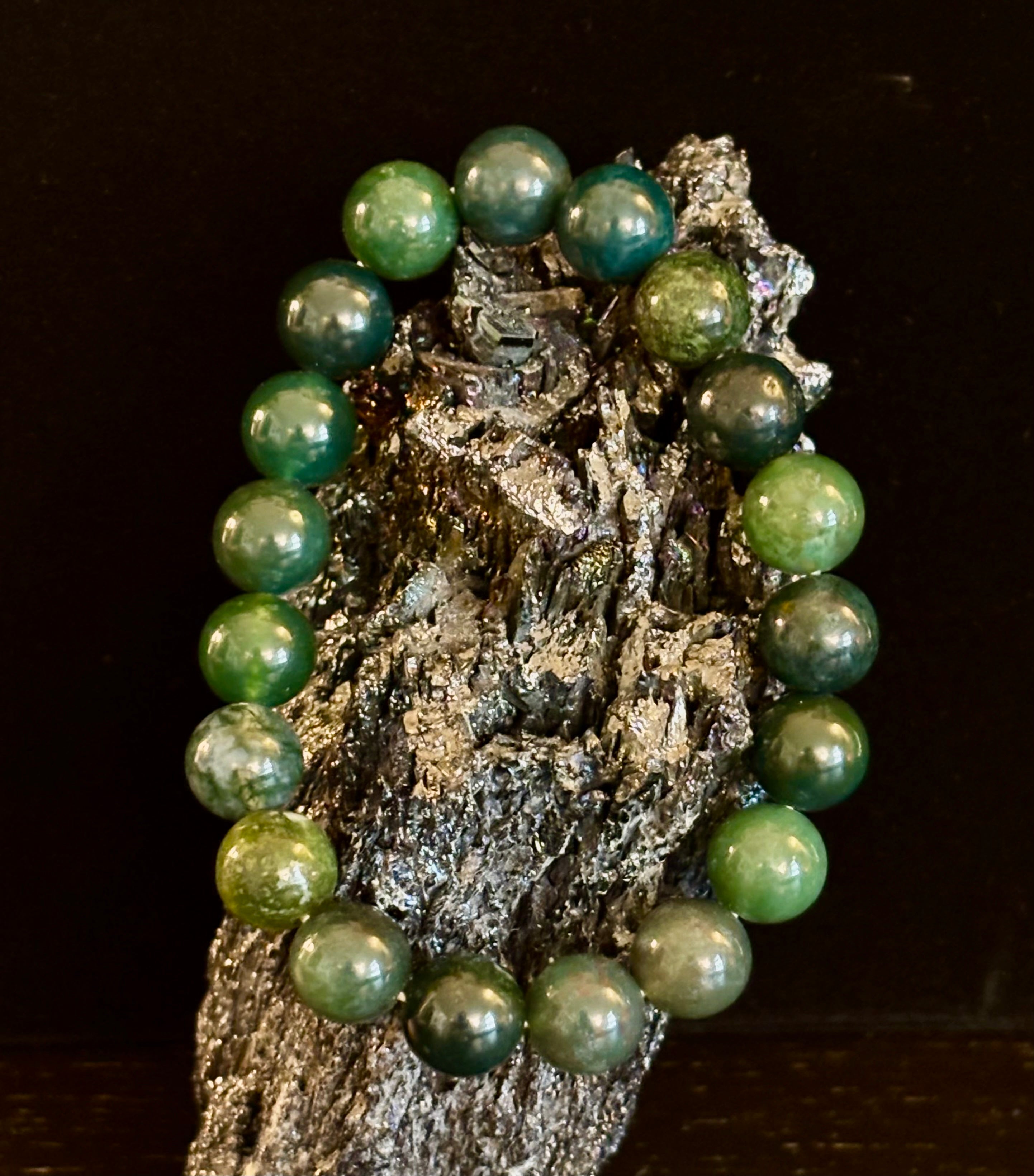 Natural Moss Agate Bracelet 8mm & 10mm – Reiki-Infused Growth, Abundance & Grounding Jewelry (Multiple Wrist Sizes) | | Wiccan Center