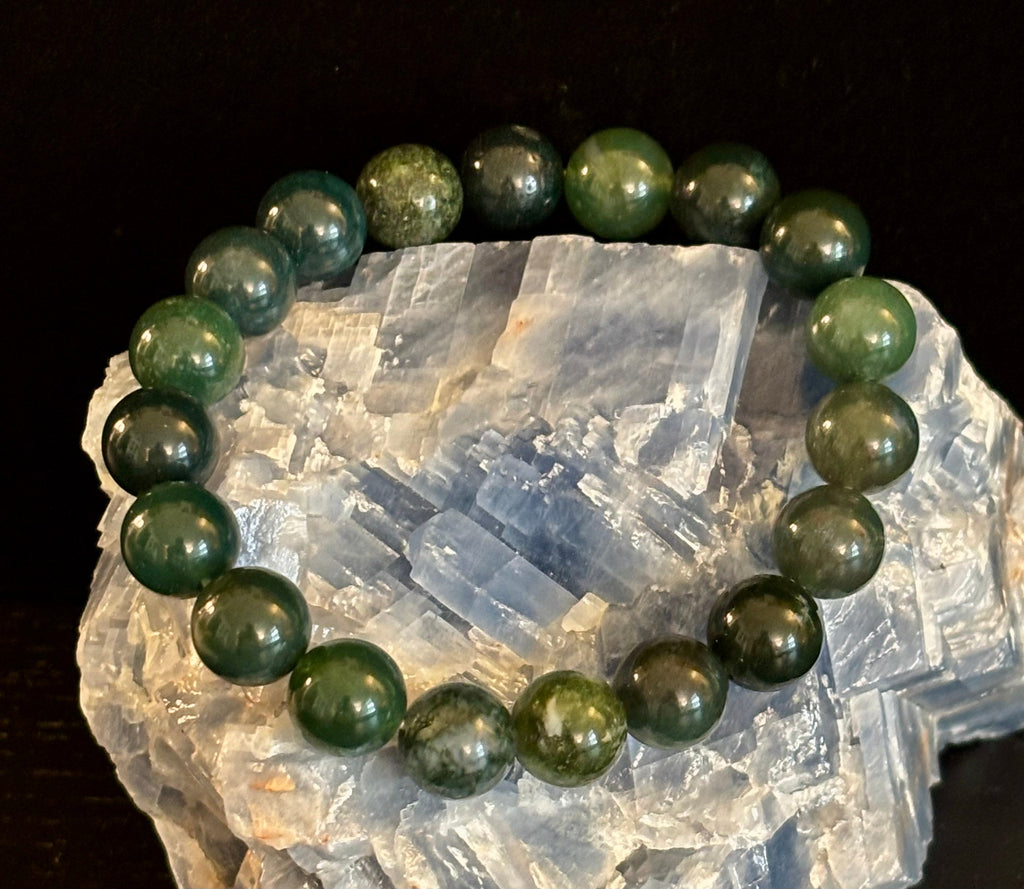 Natural Moss Agate Bracelet 8mm & 10mm – Reiki-Infused Growth, Abundance & Grounding Jewelry (Multiple Wrist Sizes) | | Wiccan Center