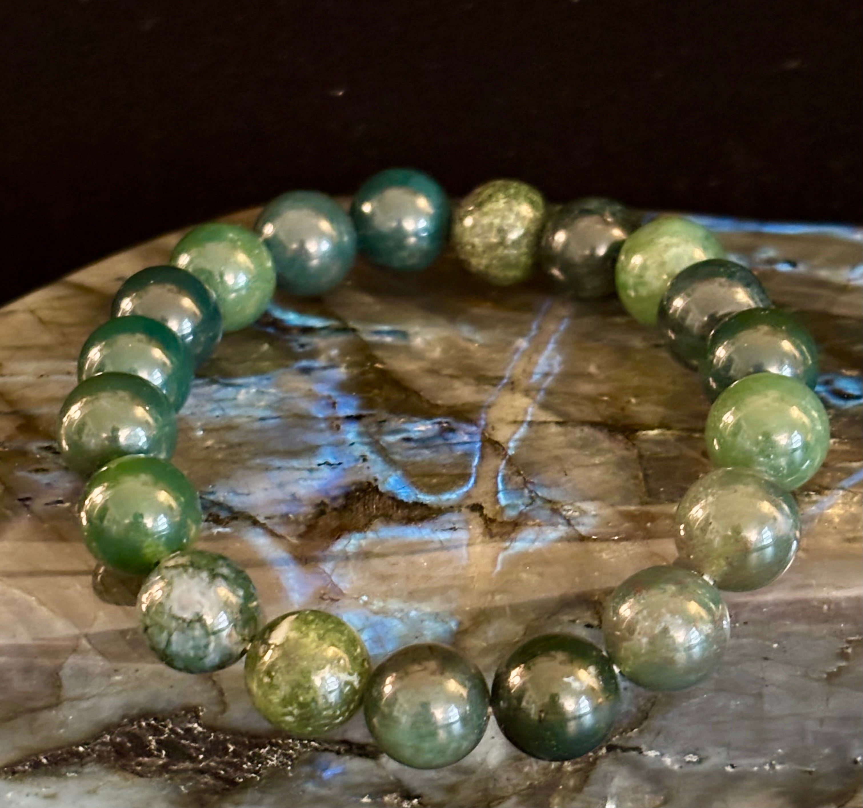 Natural Moss Agate Bracelet 8mm & 10mm – Reiki-Infused Growth, Abundance & Grounding Jewelry (Multiple Wrist Sizes) | | Wiccan Center