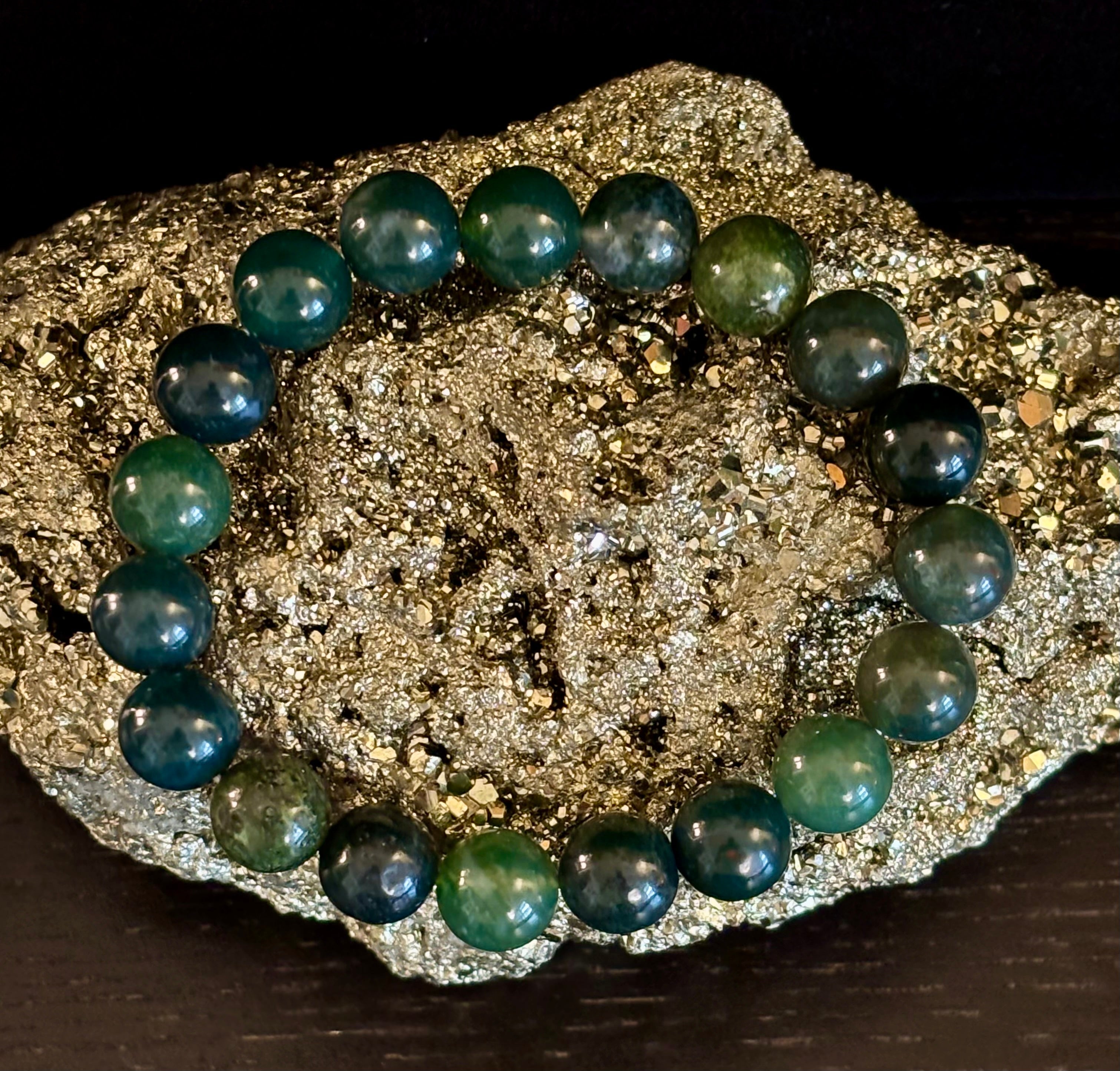 Natural Moss Agate Bracelet 8mm & 10mm – Reiki-Infused Growth, Abundance & Grounding Jewelry (Multiple Wrist Sizes) | | Wiccan Center