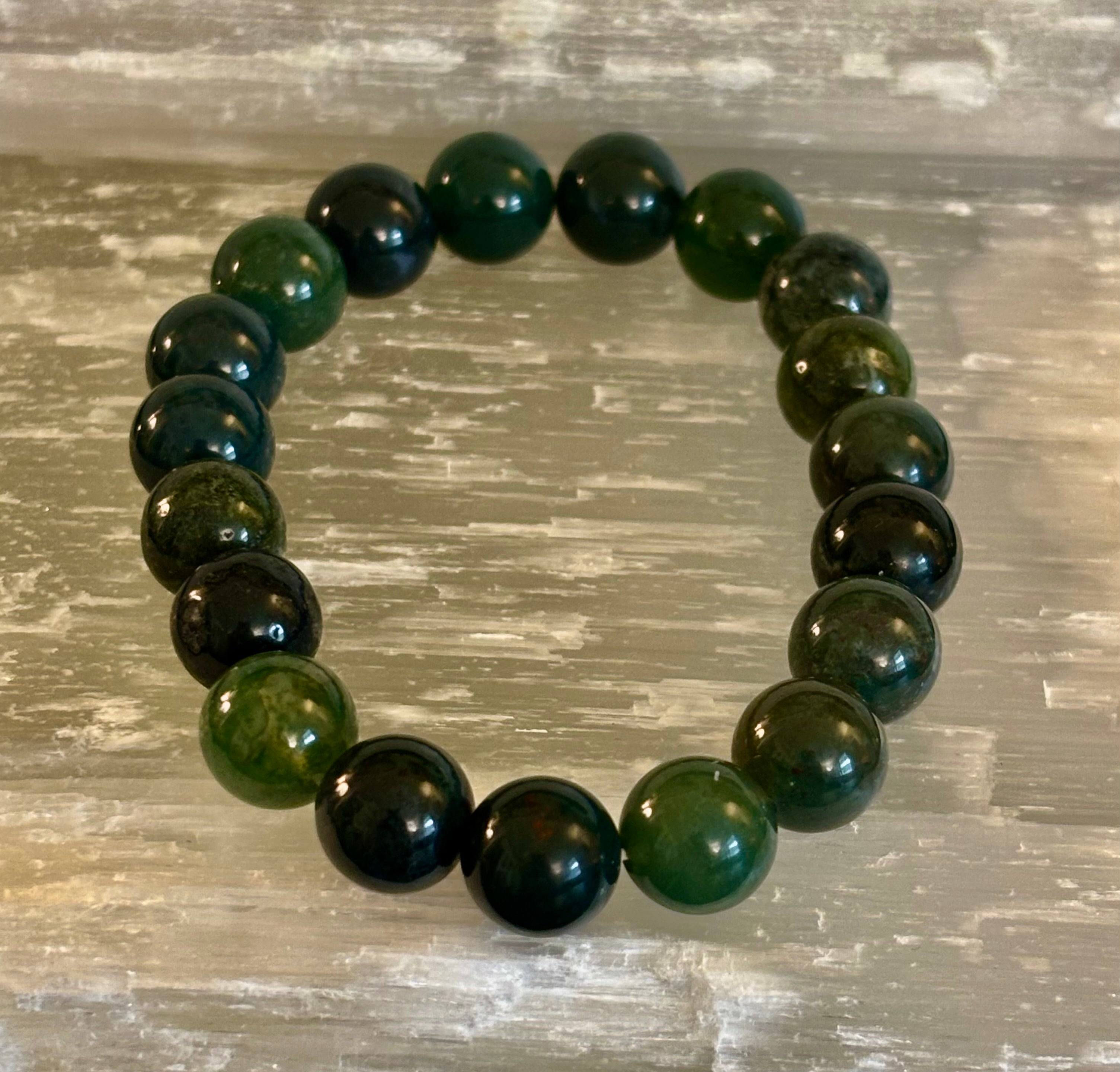 Natural Moss Agate Bracelet 8mm & 10mm – Reiki-Infused Growth, Abundance & Grounding Jewelry (Multiple Wrist Sizes) | | Wiccan Center