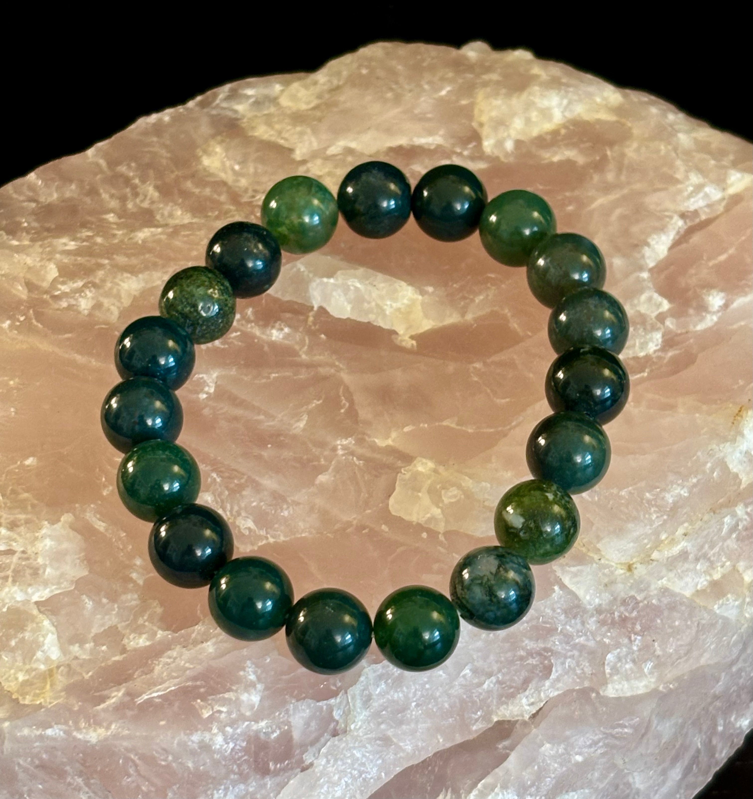 Natural Moss Agate Bracelet 8mm & 10mm – Reiki-Infused Growth, Abundance & Grounding Jewelry (Multiple Wrist Sizes) | | Wiccan Center