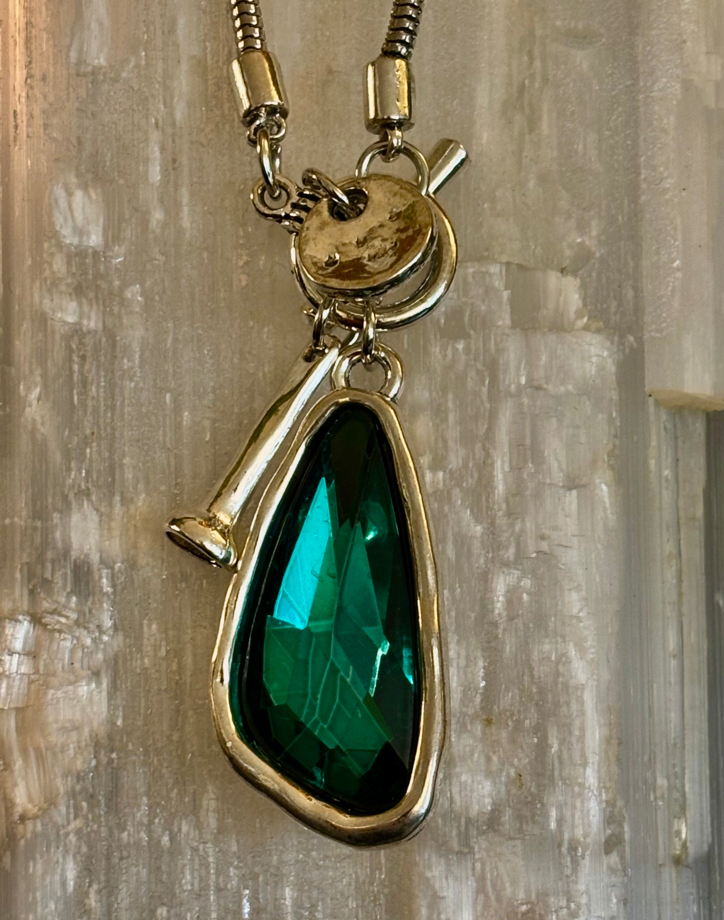 Crystal Teardrop Pendant Necklace – Ocean Blue, Emerald Green & Charcoal | Adjustable 29 inch Statement Necklace | | Wiccan Center