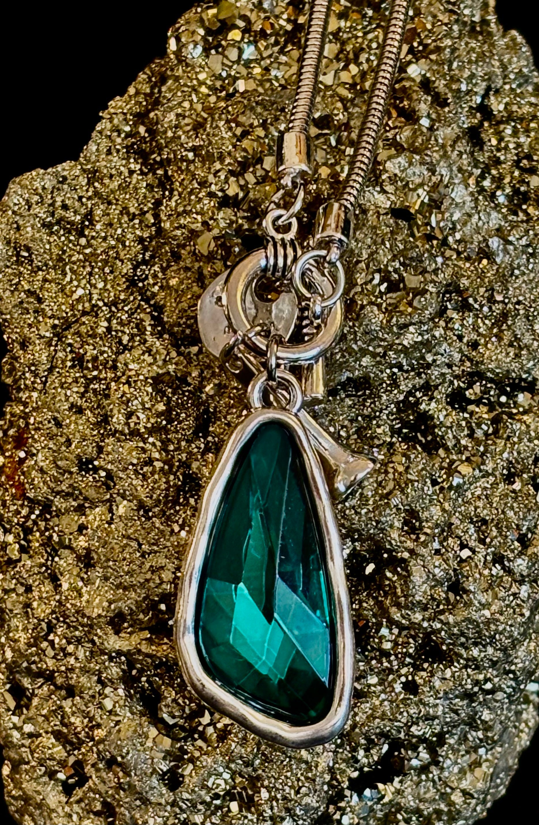 Crystal Teardrop Pendant Necklace – Ocean Blue, Emerald Green & Charcoal | Adjustable 29 inch Statement Necklace | | Wiccan Center