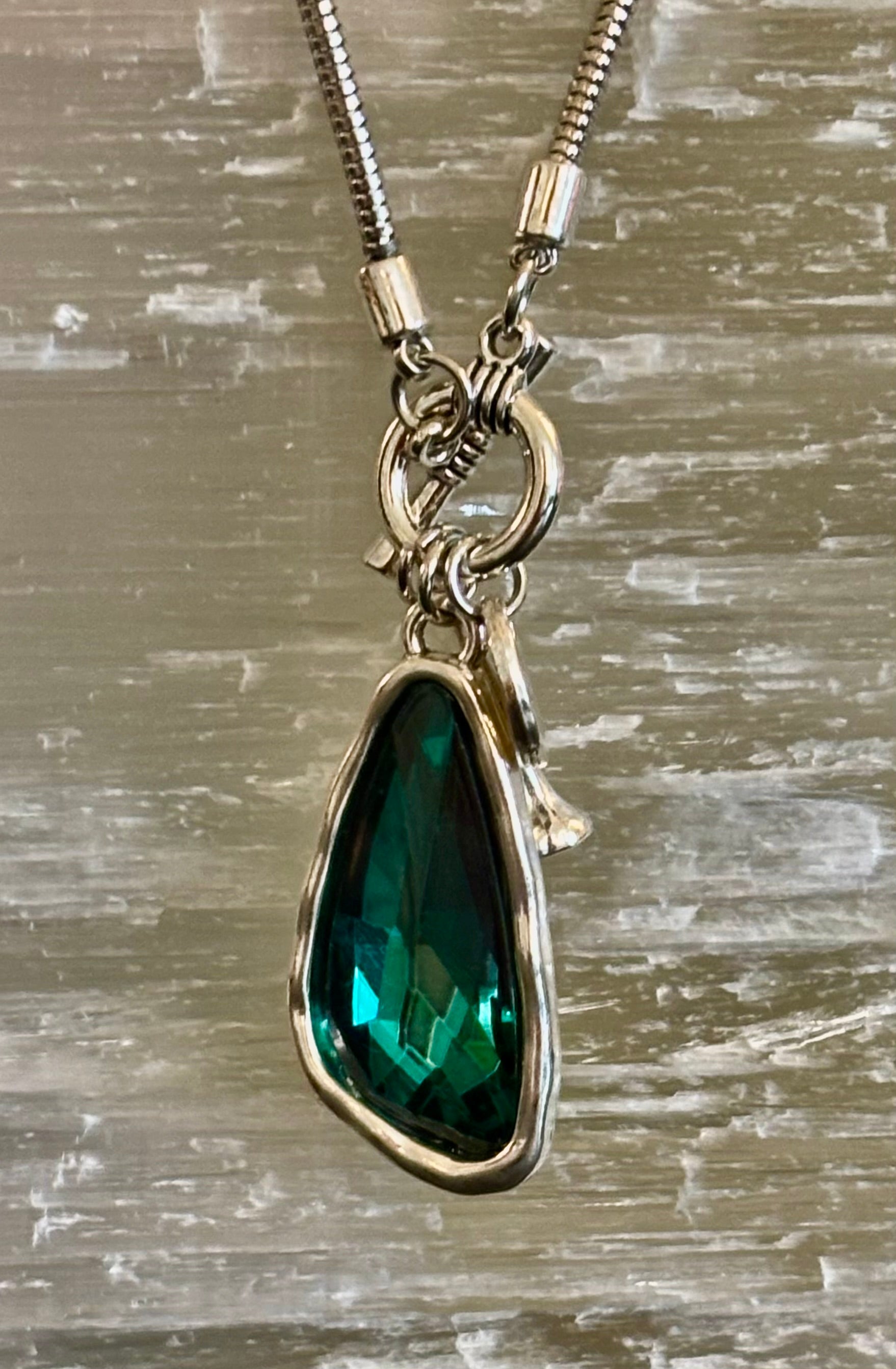 Crystal Teardrop Pendant Necklace – Ocean Blue, Emerald Green & Charcoal | Adjustable 29 inch Statement Necklace | | Wiccan Center