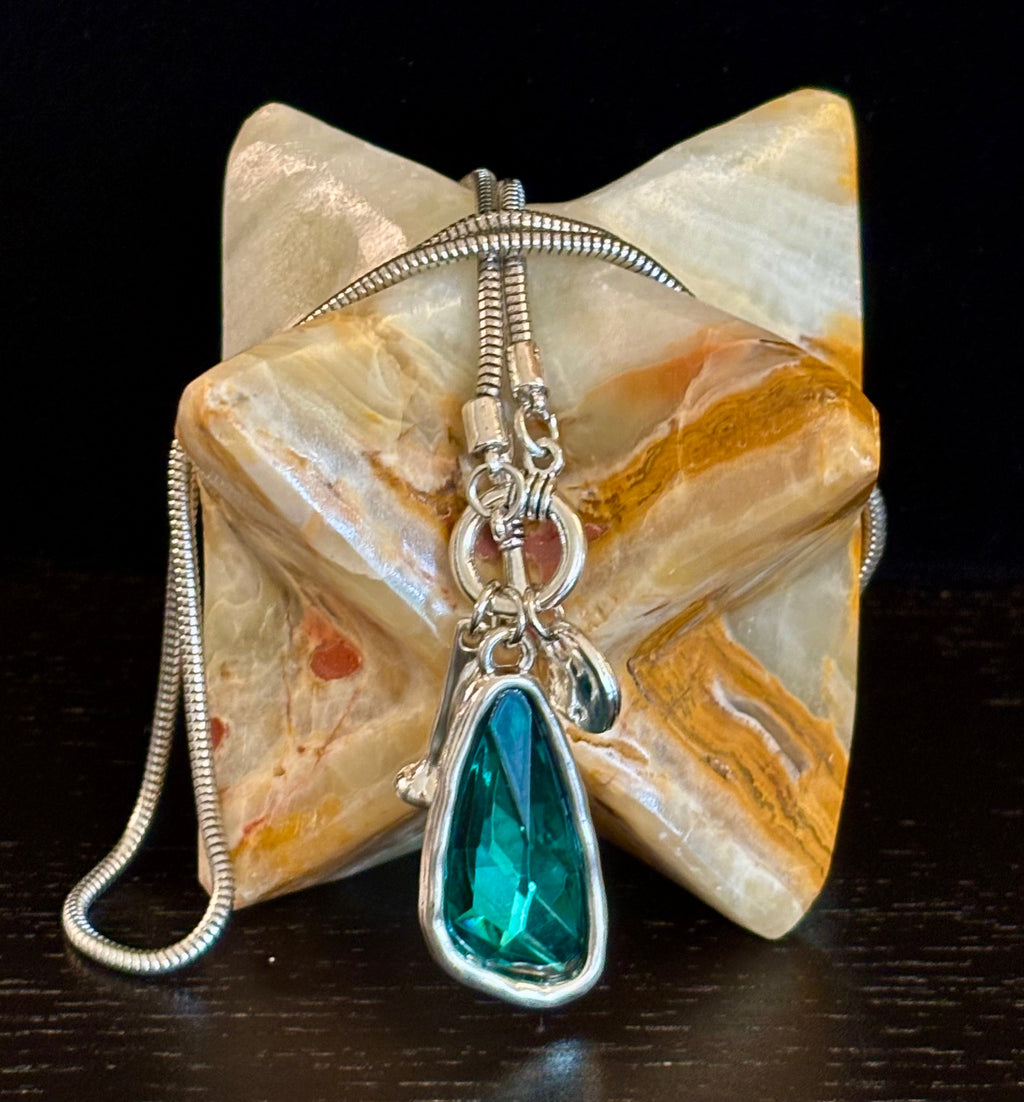 Crystal Teardrop Pendant Necklace – Ocean Blue, Emerald Green & Charcoal | Adjustable 29 inch Statement Necklace | | Wiccan Center