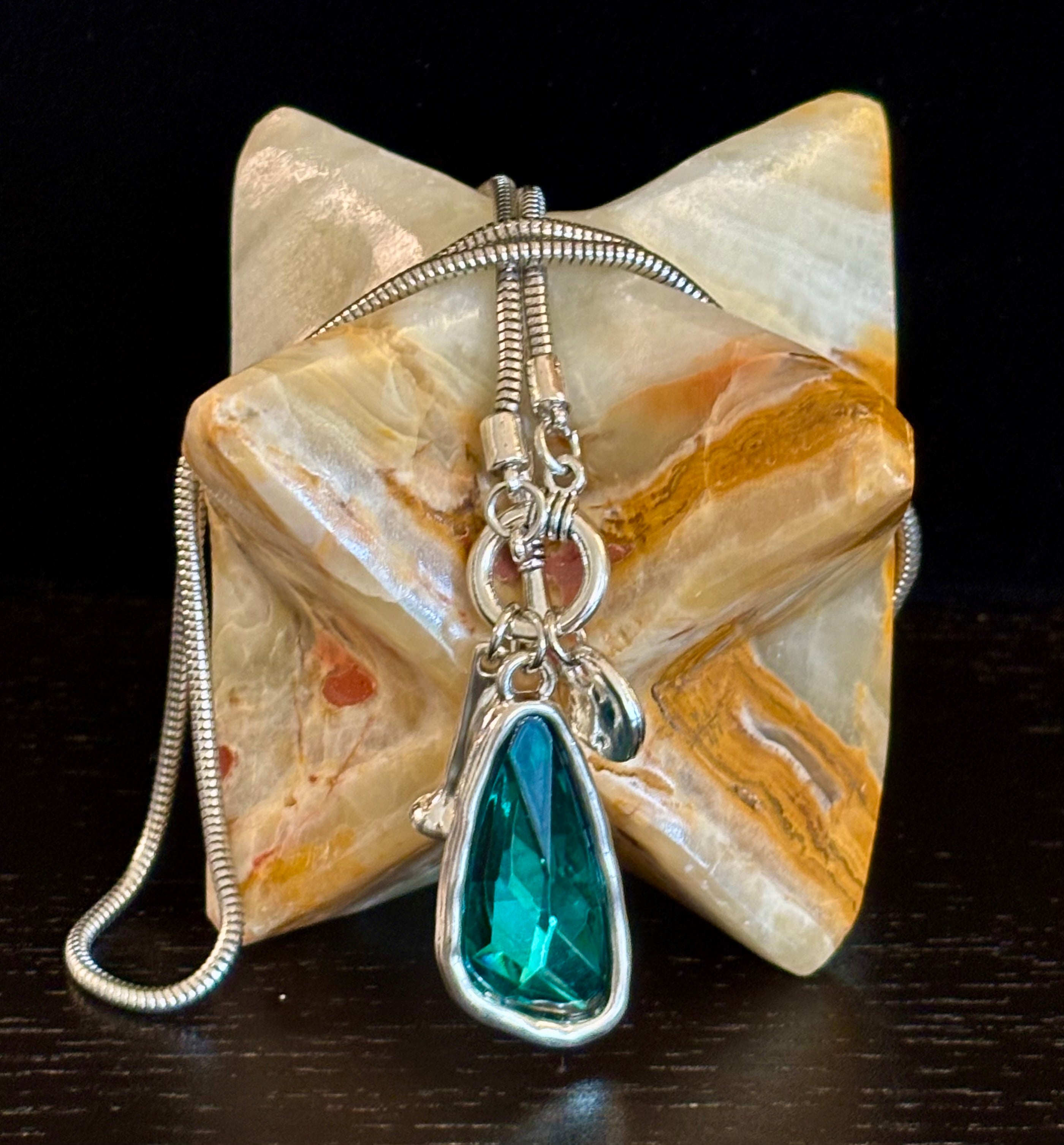 Crystal Teardrop Pendant Necklace – Ocean Blue, Emerald Green & Charcoal | Adjustable 29 inch Statement Necklace | | Wiccan Center