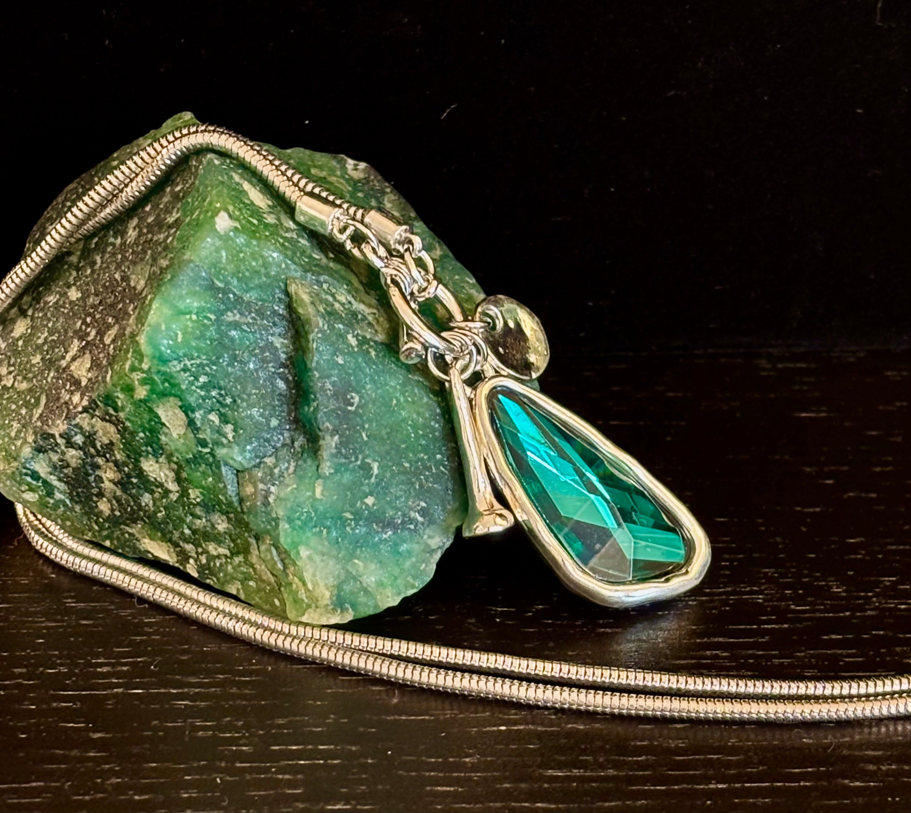 Crystal Teardrop Pendant Necklace – Ocean Blue, Emerald Green & Charcoal | Adjustable 29 inch Statement Necklace | | Wiccan Center
