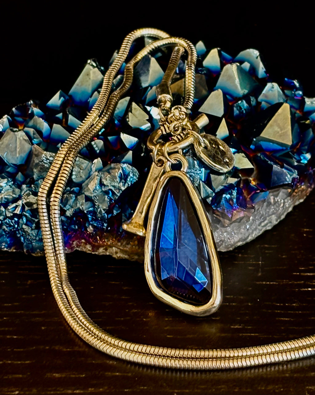 Crystal Teardrop Pendant Necklace – Ocean Blue, Emerald Green & Charcoal | Adjustable 29 inch Statement Necklace | | Wiccan Center