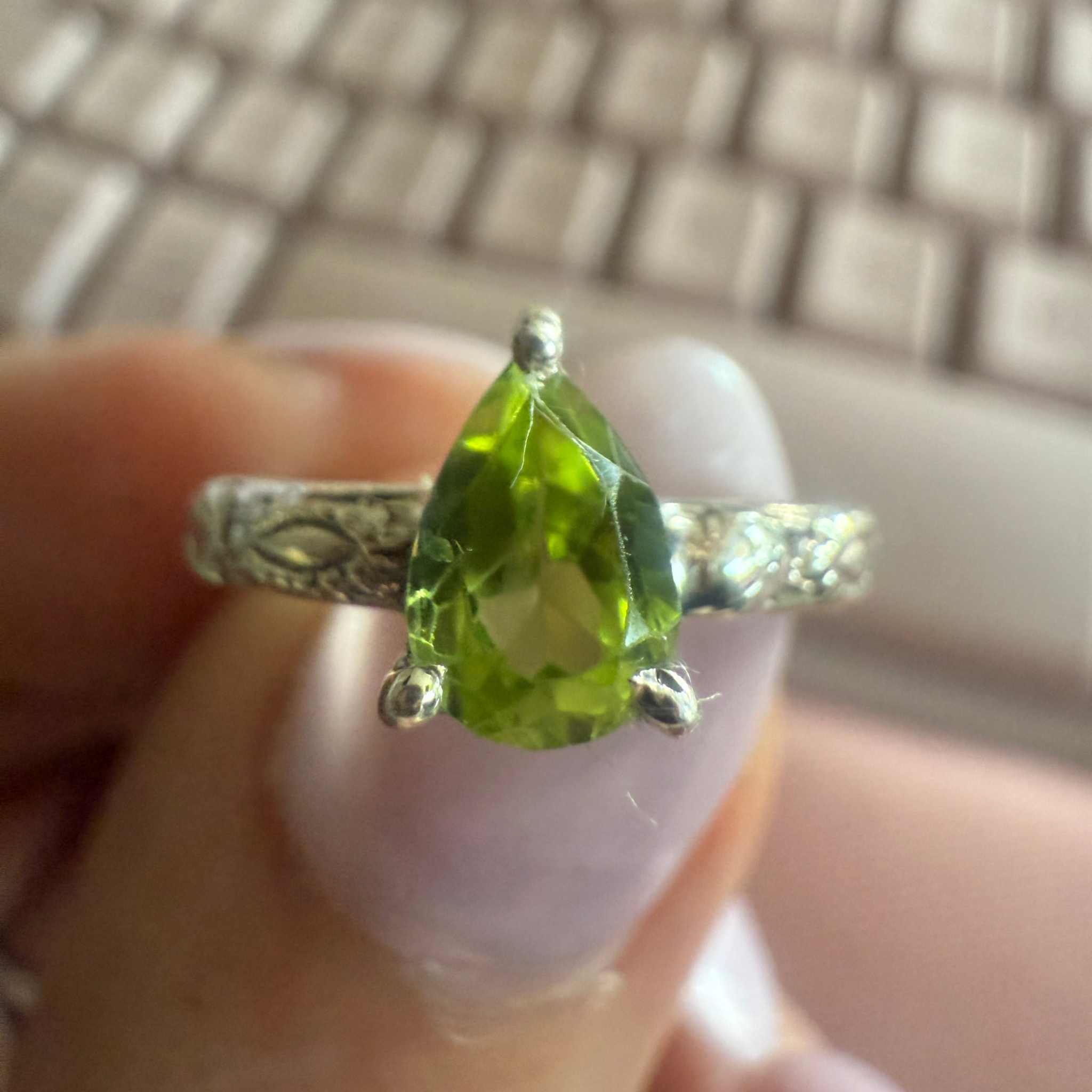 Peridot Teardrop Faceted Ring – Sterling Silver – Sizes 6 & 7 | Rings | Wiccan Center