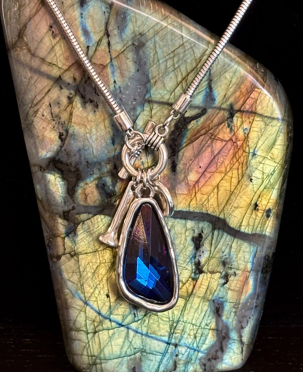 Crystal Teardrop Pendant Necklace – Ocean Blue, Emerald Green & Charcoal | Adjustable 29 inch Statement Necklace | | Wiccan Center