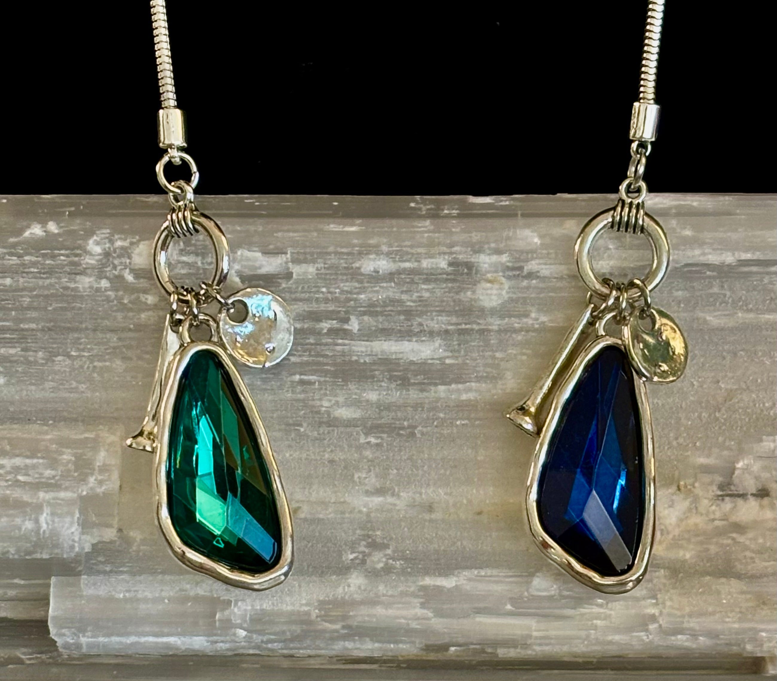 Crystal Teardrop Pendant Necklace – Ocean Blue, Emerald Green & Charcoal | Adjustable 29 inch Statement Necklace | | Wiccan Center