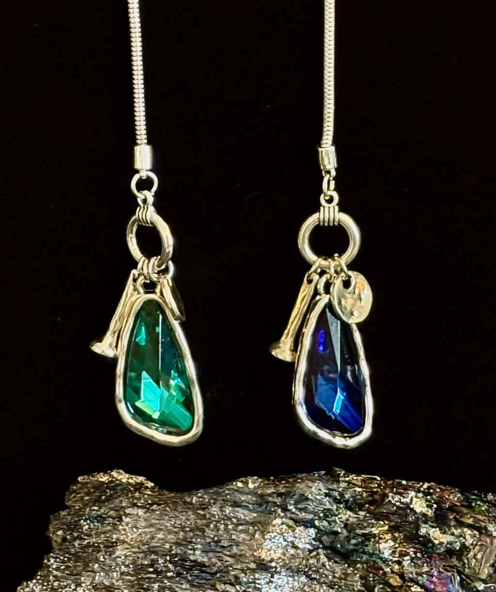 Crystal Teardrop Pendant Necklace – Ocean Blue, Emerald Green & Charcoal | Adjustable 29 inch Statement Necklace | | Wiccan Center