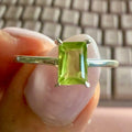 Peridot Emerald-Cut Prong Ring – Sterling Silver – Size 8 | Rings | Wiccan Center