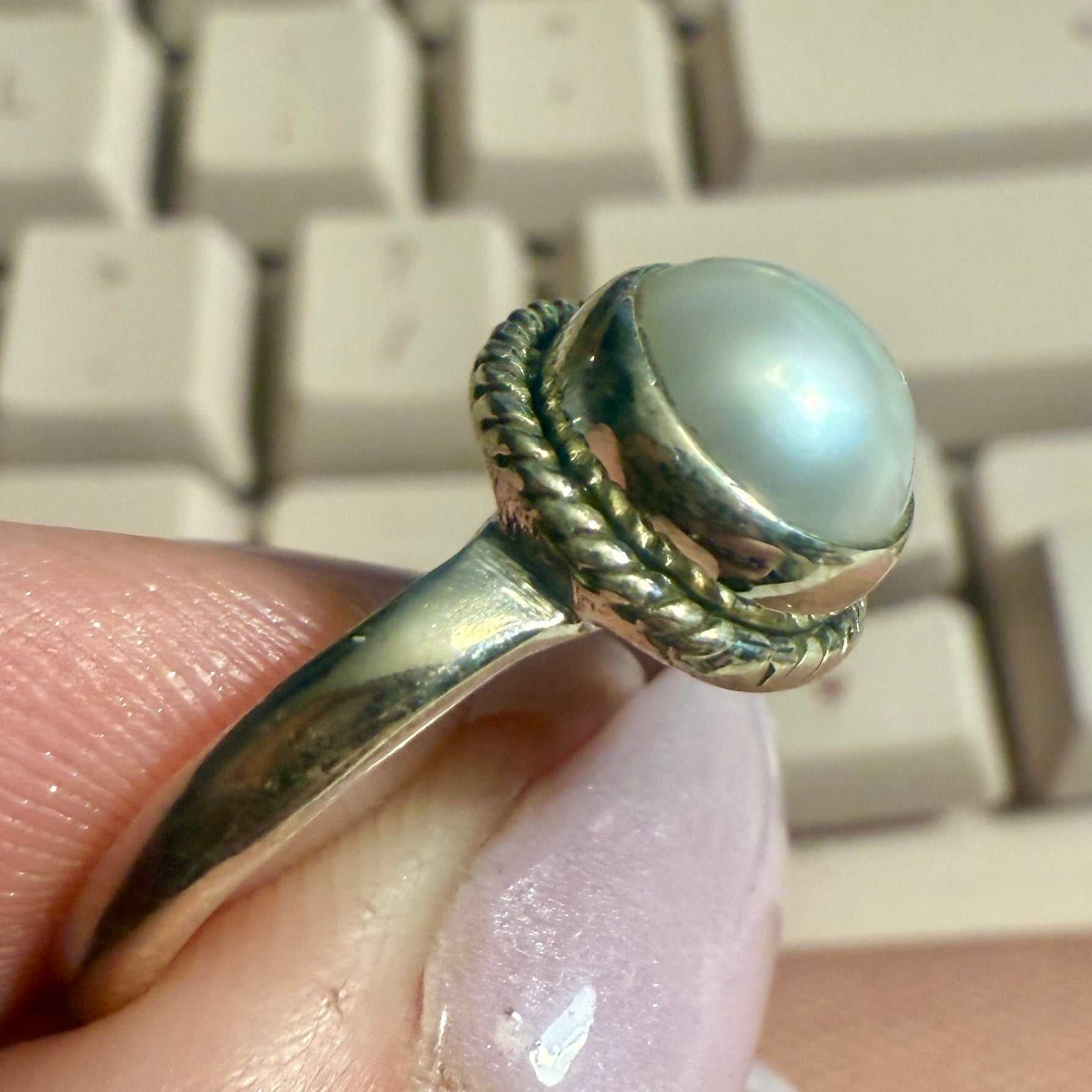 Pearl Rope-Frame Ring – Sterling Silver – Size 8 | Rings | Wiccan Center