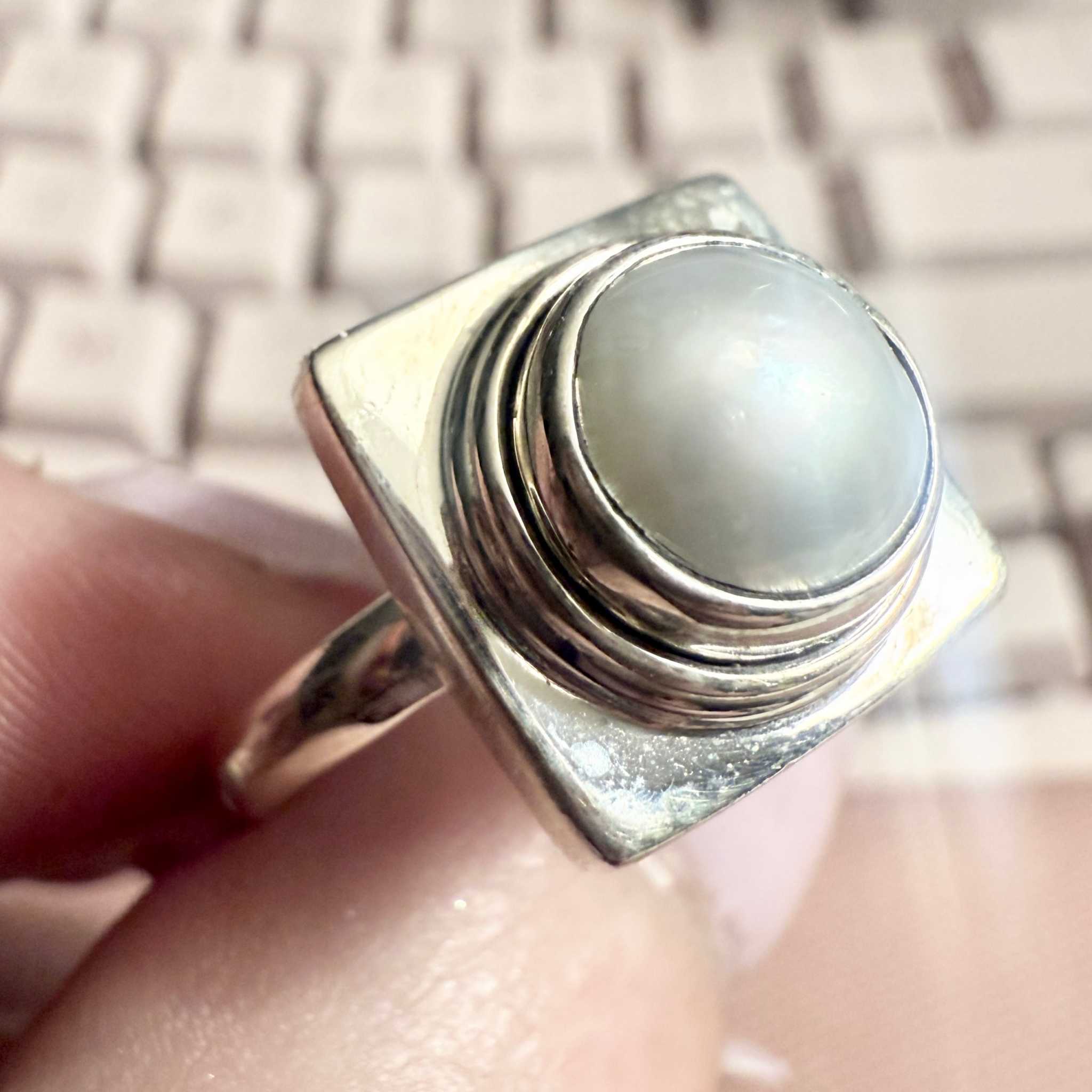 Pearl Square Shield Ring – Sterling Silver – Sizes 7, 8 & 9 | Rings | Wiccan Center