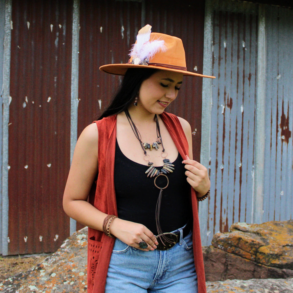 Picasso Jasper Necklace w/ Copper Hoop & Leather Tassel 261e | Necklace | Wiccan Center