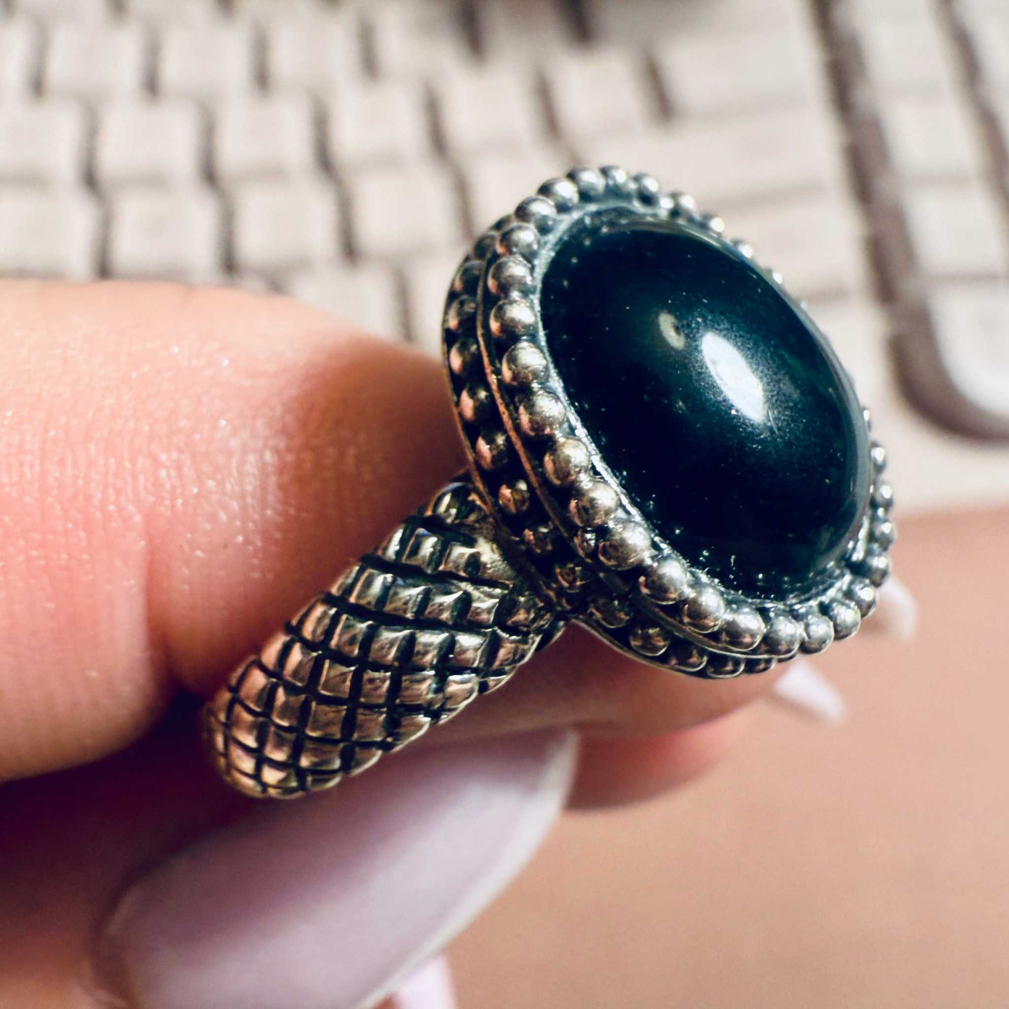 Black Onyx Serpent-Texture Ring – Sterling Silver – Size 9 | Rings | Wiccan Center