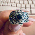 Black Onyx Hamsa Filigree Ring – Sterling Silver – Size 7 | Rings | Wiccan Center
